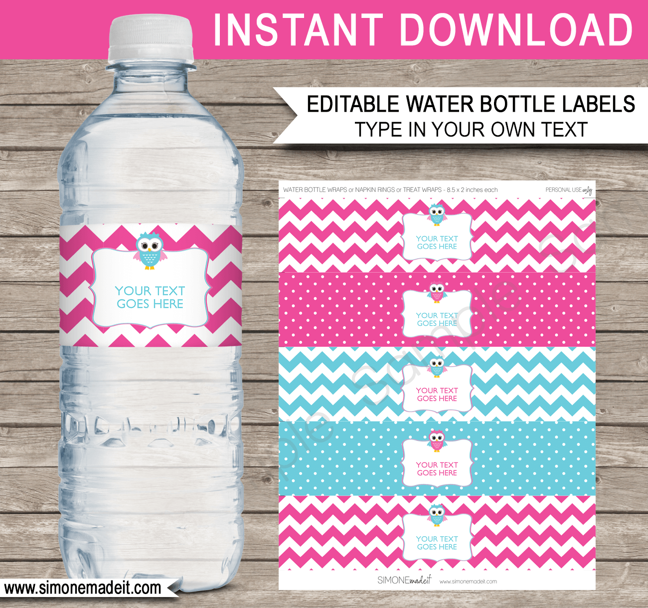 Owl Party Water Bottle Labels Template Birthday Party Baby Shower