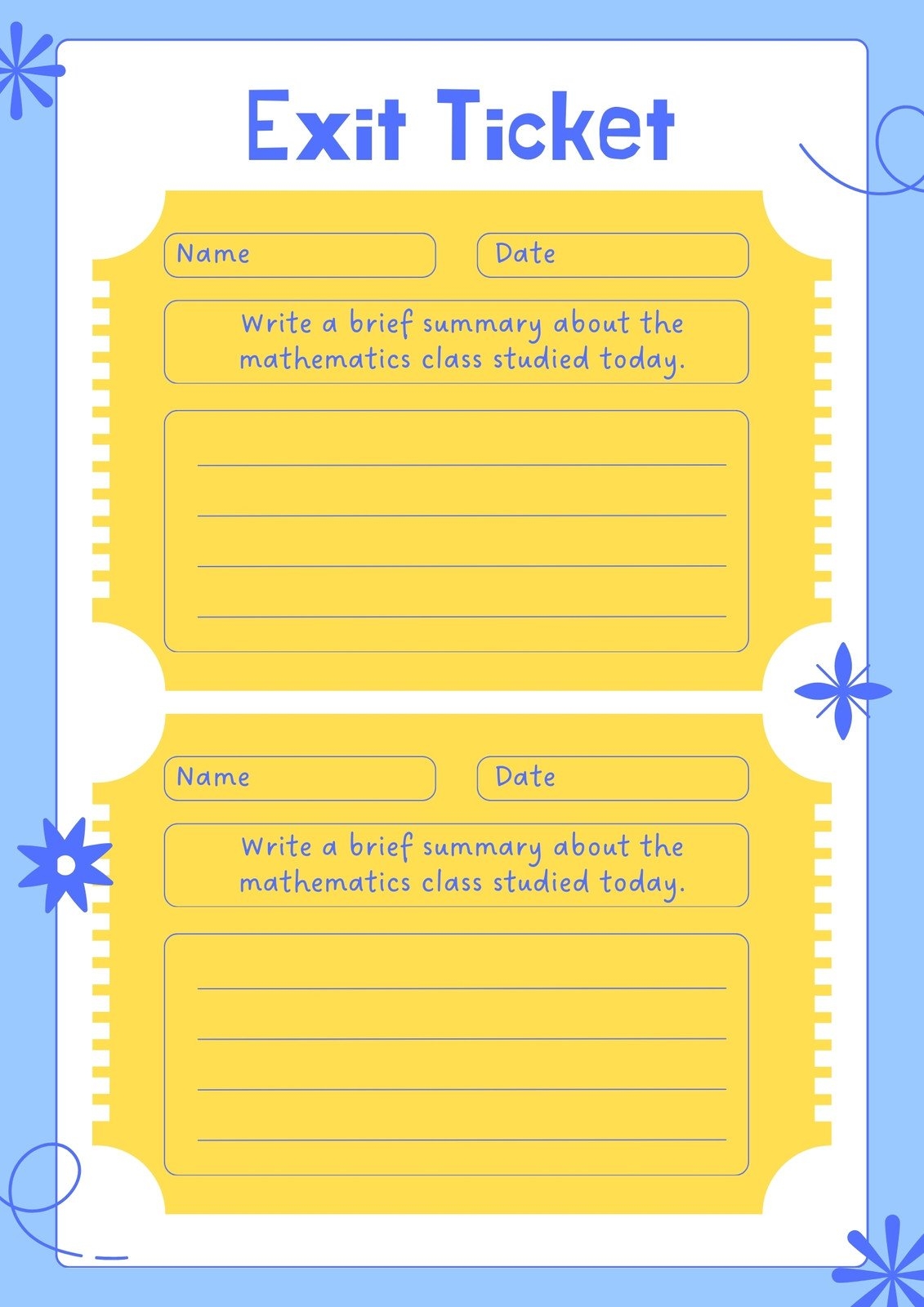 Printable Editable Exit Ticket Template