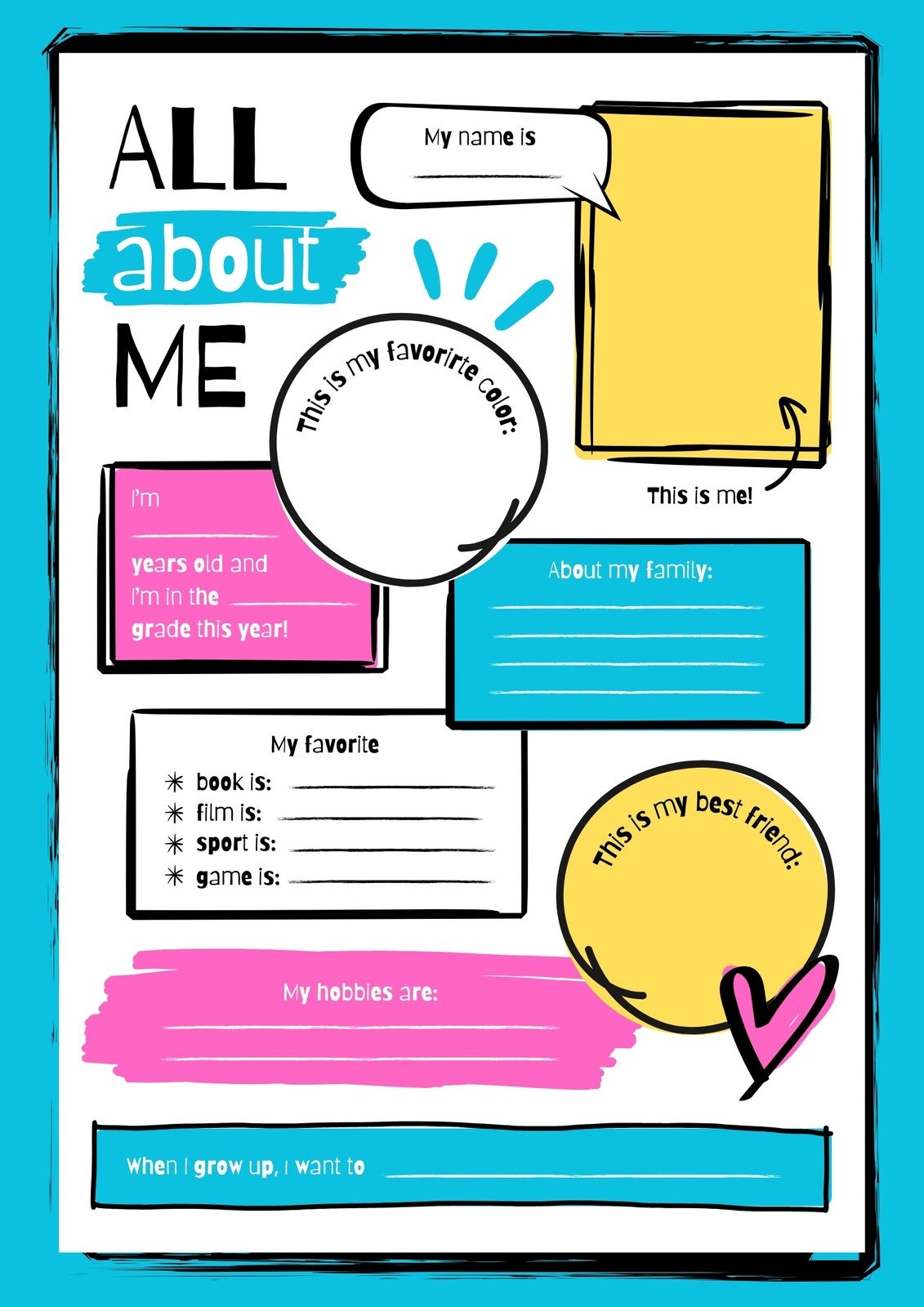 Page 3 Free And Printable All About Me Worksheet Templates Canva
