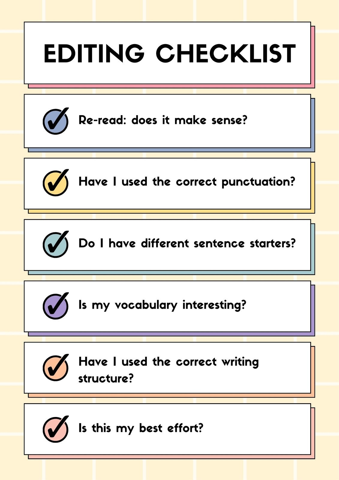Free Printable Self Editing Checklist For Elementary Students