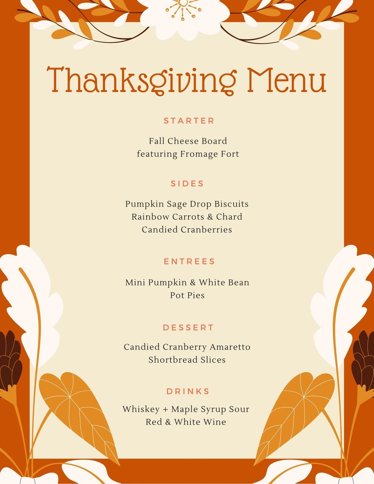 Free Printable Editable Thanksgiving Menu