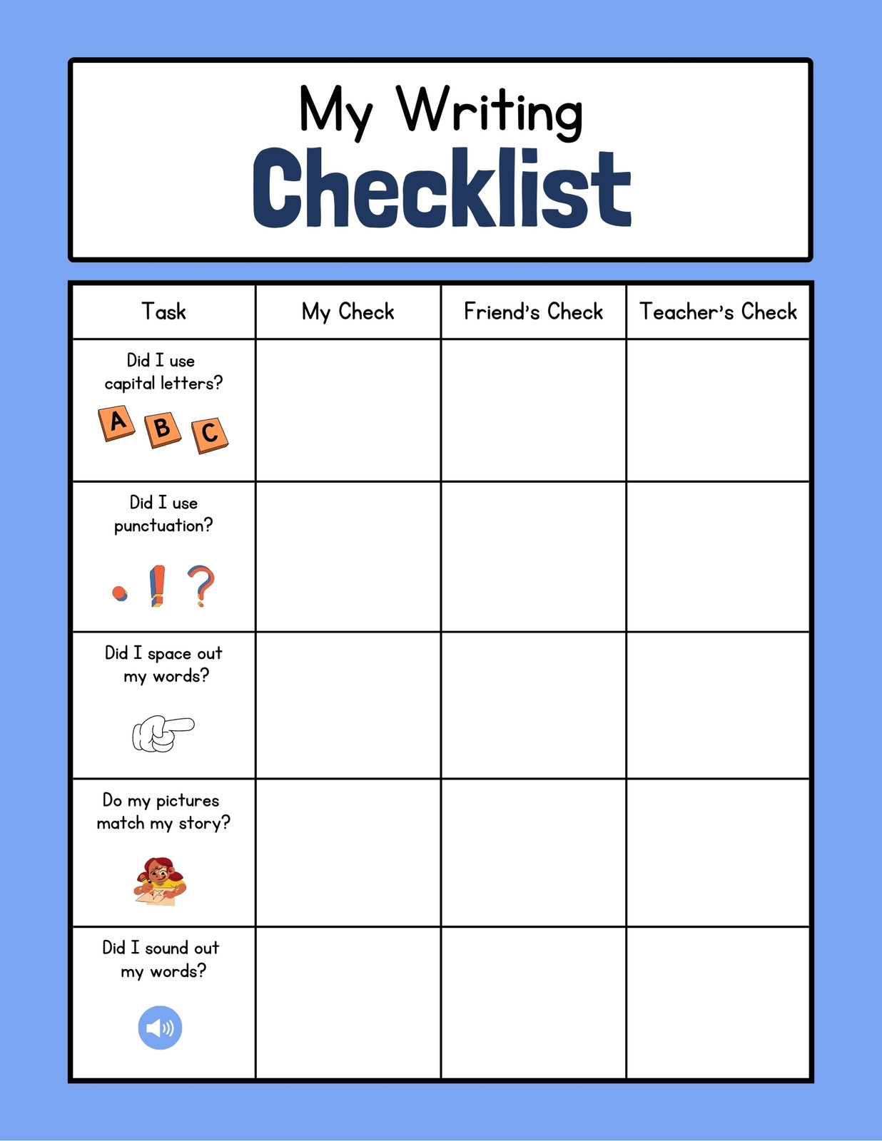 4th Grade Narrative Peer Editing Checklist Free Printable