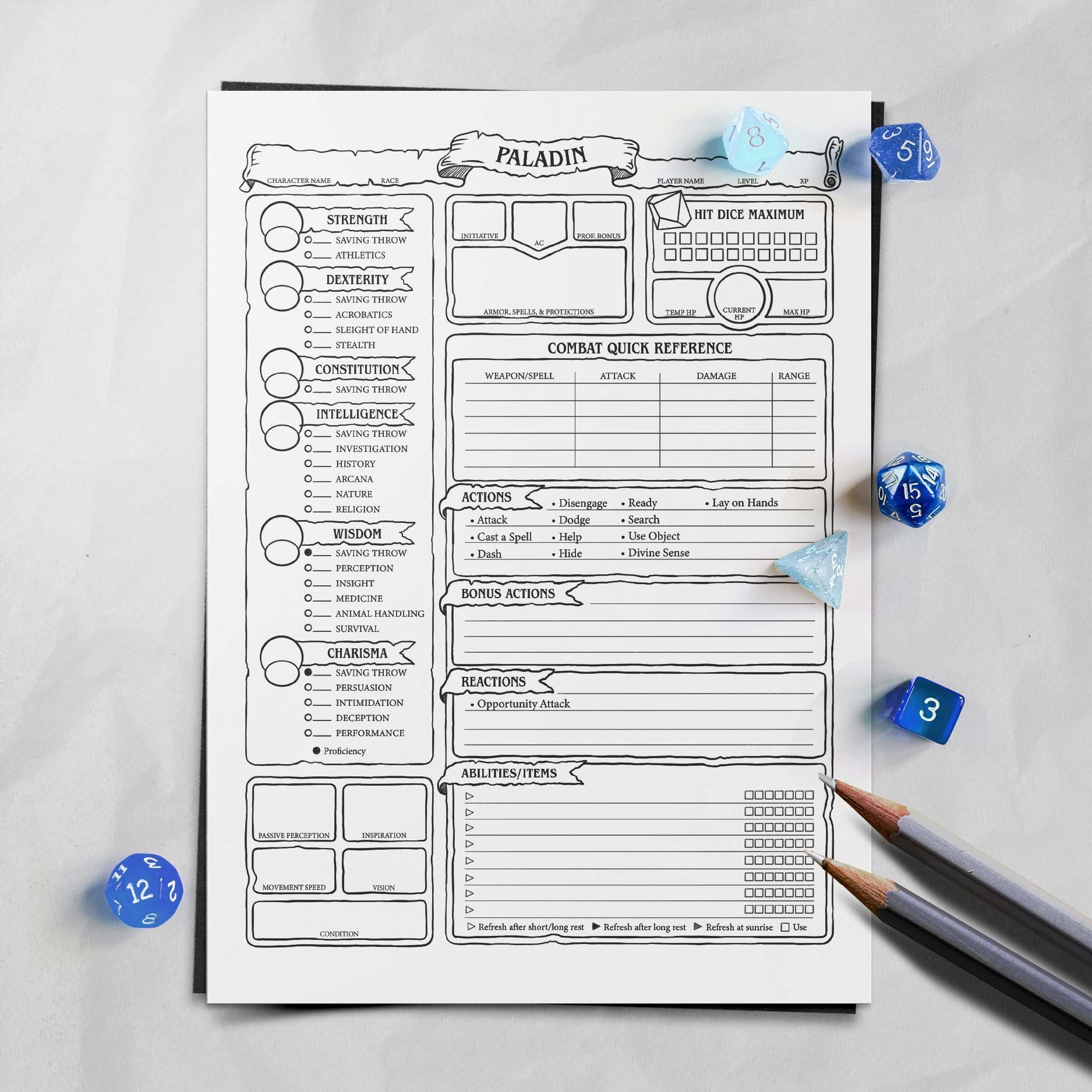 Paladin Character Sheet D D 5e Etsy