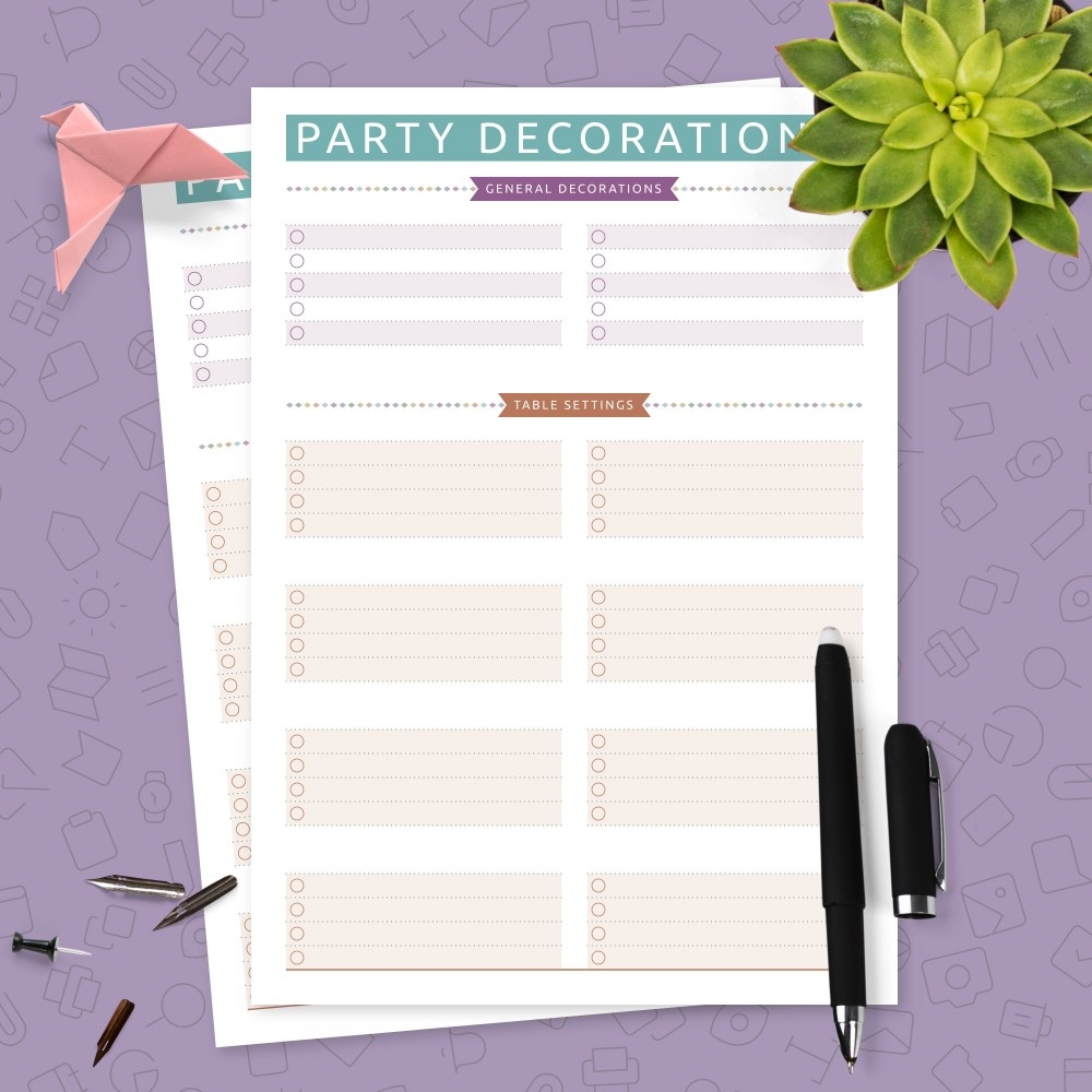 Editable Printable Daily Decorative Planner For Parties
