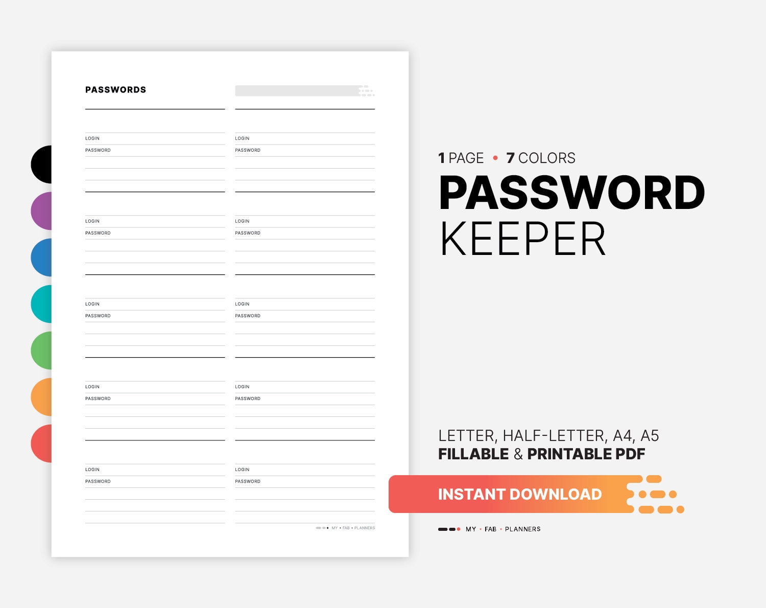 Password Keeper Manager Tracker Planner Sheet Fillable Log Login Notebook Digital Book Printable PDF Journal Letter A4 A5 Template Etsy