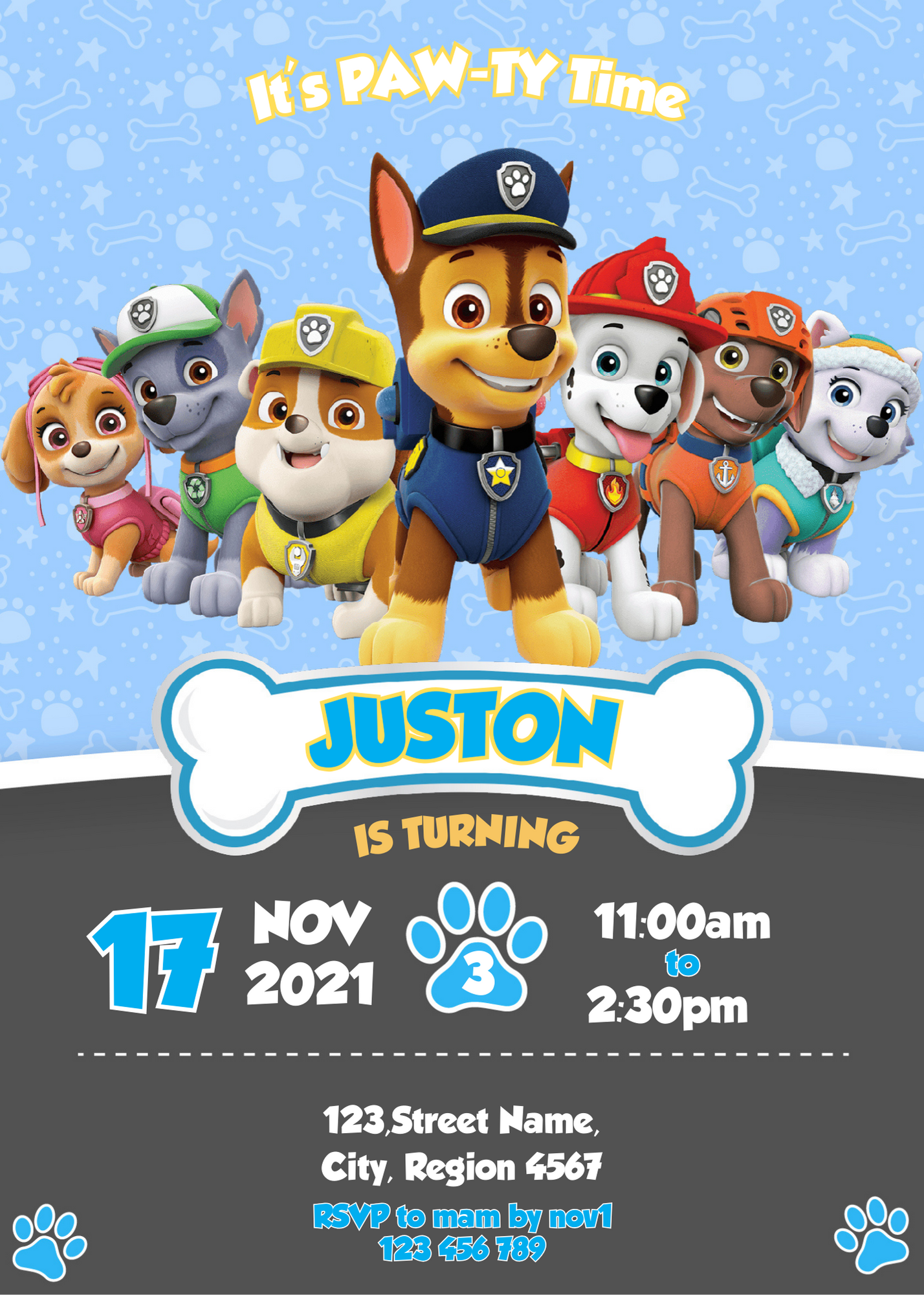 Paw Patrol Printable Editable Birthday Invitations