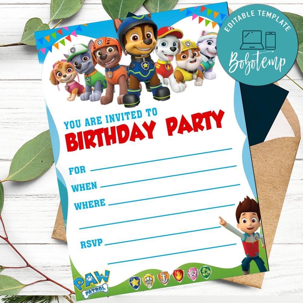 Paw Patrol Fill In Blank Invitation Customizable Template Bobotemp