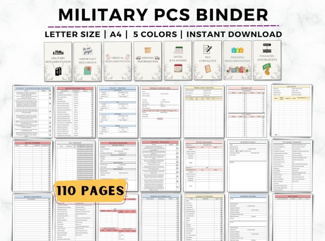 PCS Binder Printable PCS Checklist Military Move Planner Military Family Moving Binder PCS Move Relocation Planner Pcs Expense Tracker Etsy
