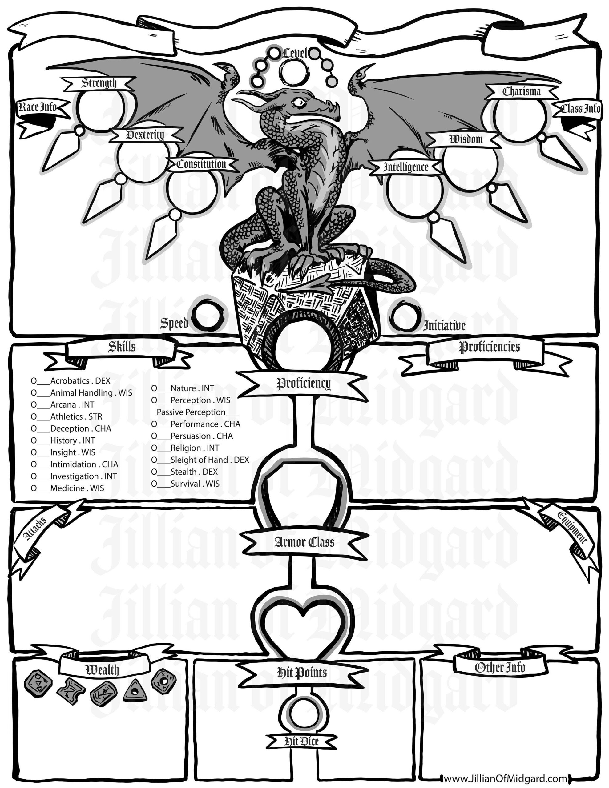 PDF Downloadable Jillian Of Midgard Illustrated D D 5th Ed Character Sheet Pack dragon Edition Etsy