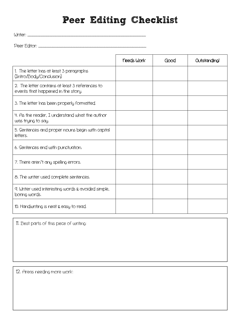 Peer Editing Checklist Fill Out Sign Online DocHub
