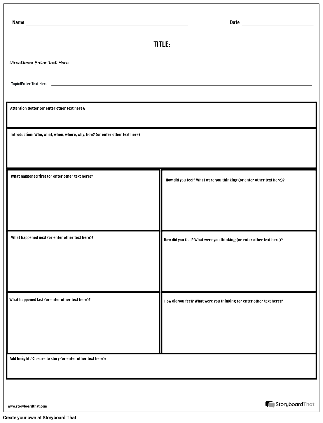Personal Narrative Templates Free From Storyboard That