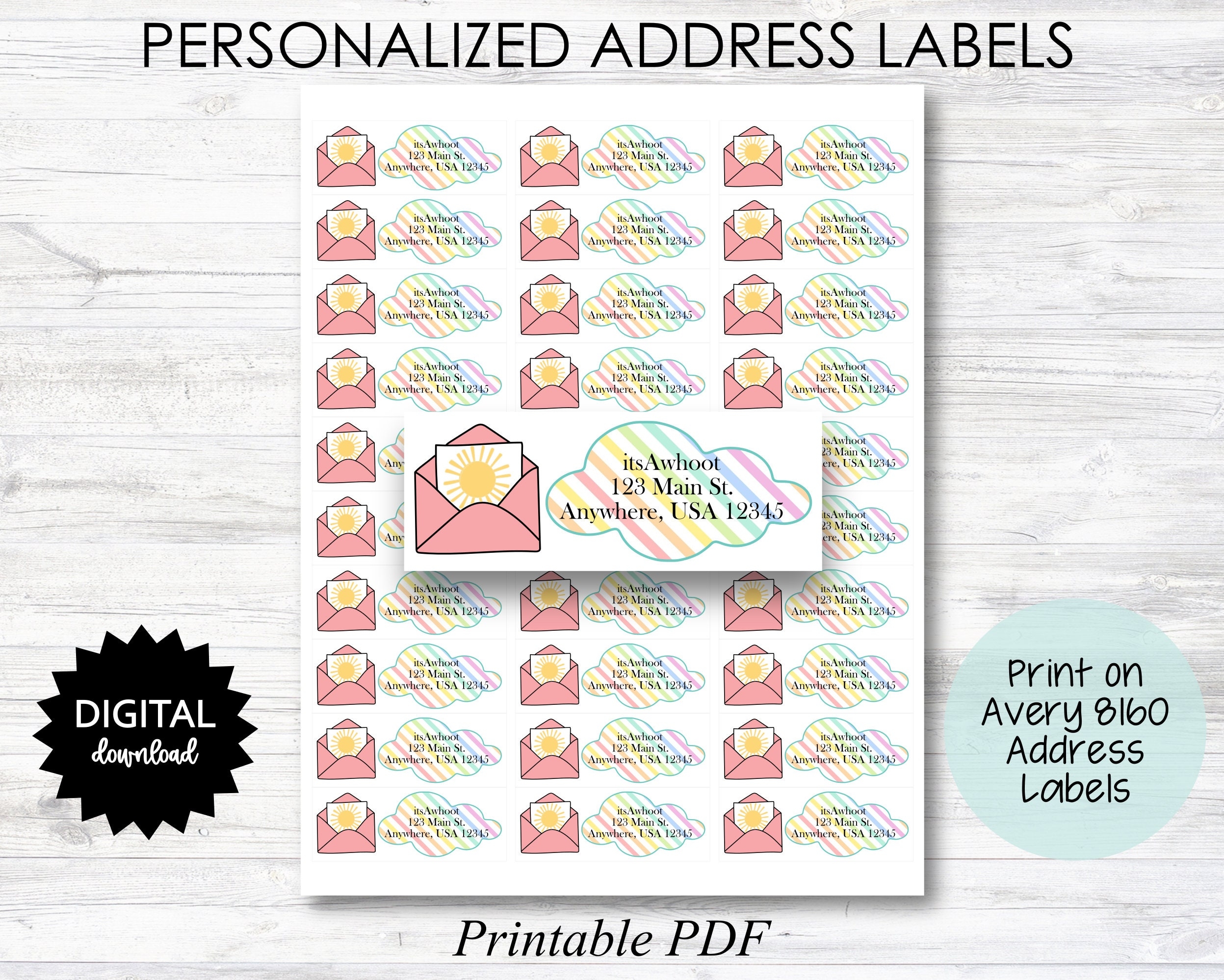 Personalized Address Labels Print On Avery 8160 Labels Digital PDF Unlimited Print 1 X 2 625 P001 Etsy