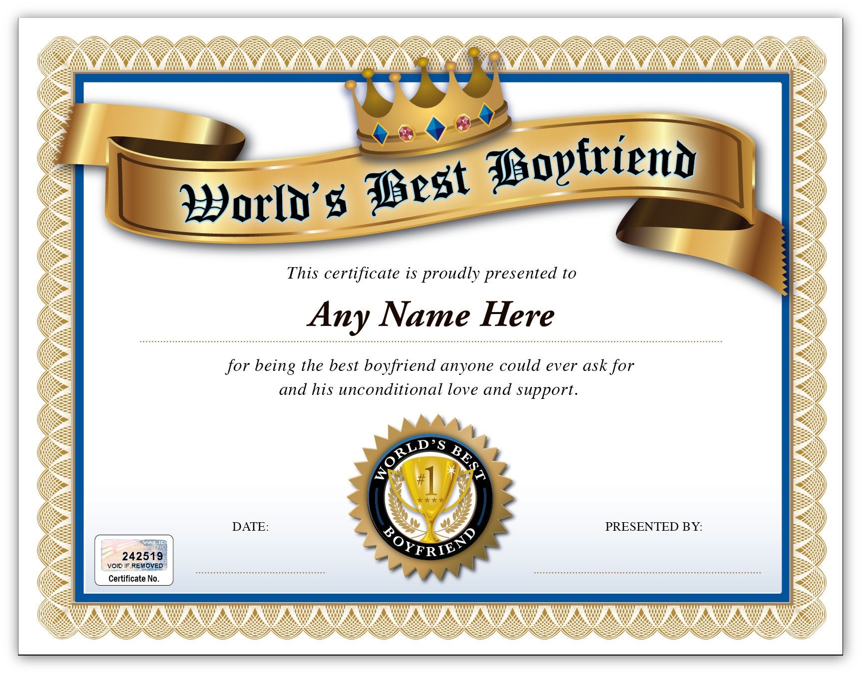 Boyfriend Certificate Free Editable Printable
