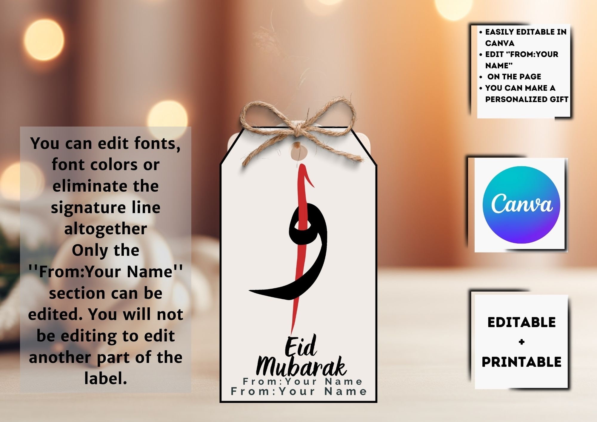 Personalized Eid Mubarak Gift Tags Editable Printable Custom Name Labels For Eid Festive Presents Digital Download For Canva Etsy