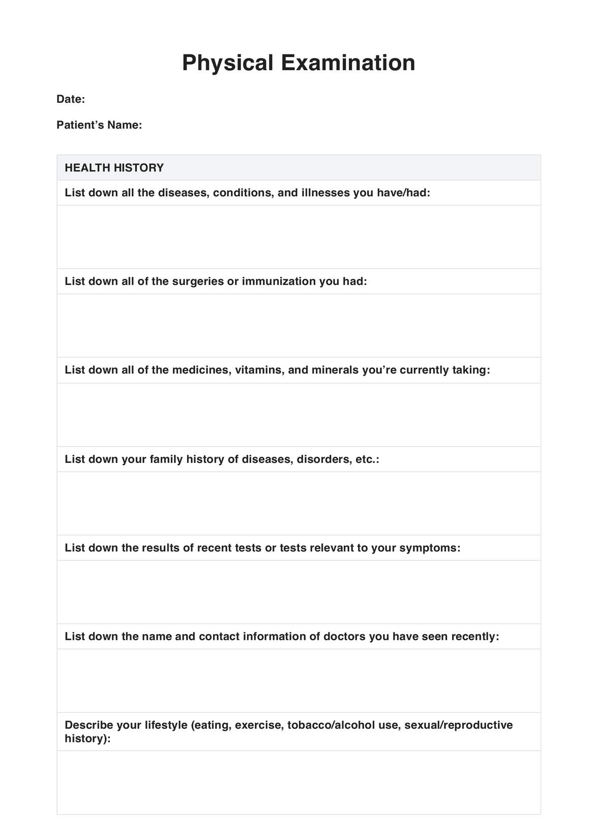 Physical Examination Assessmentple Free PDF Download