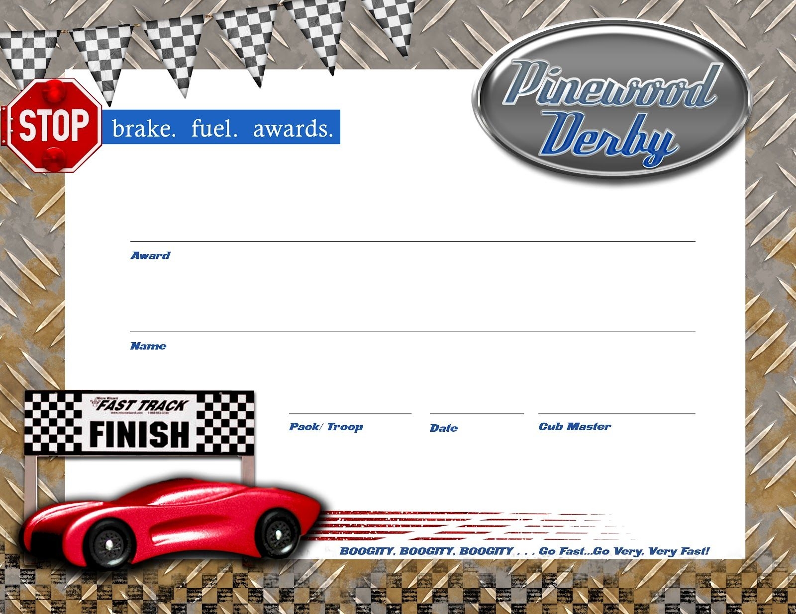Free Editable Printable Pinewood Derby Certificates