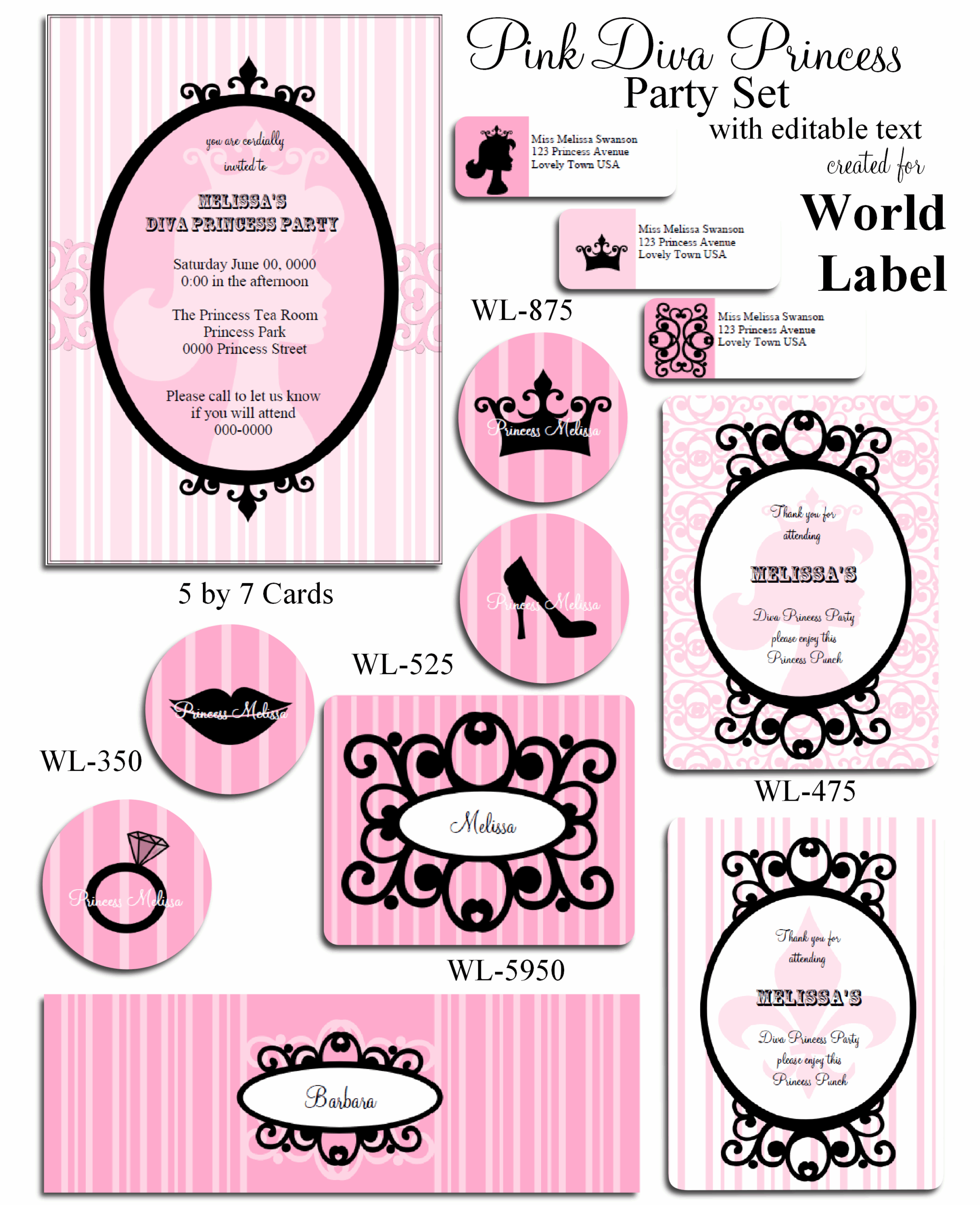 Pink Diva Princess Party Printable Set Free Printable Labels Templates Label Design WorldLabel Blog 