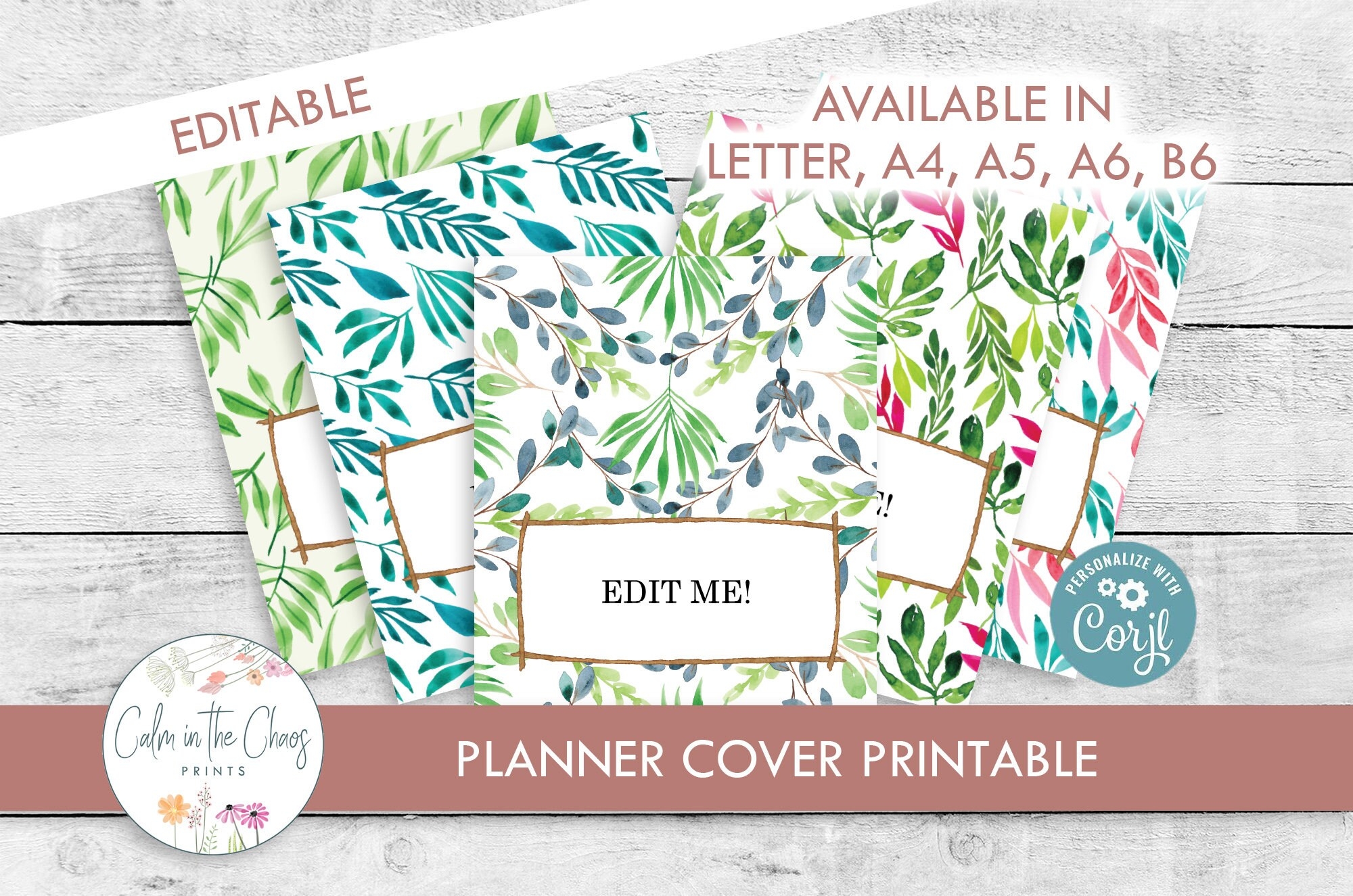 Planner Cover Printable Beautiful Floral And Leaves Design Editable Binder Covers Personalized Planner Letter A4 A5 A6 B6 Sizes Etsy