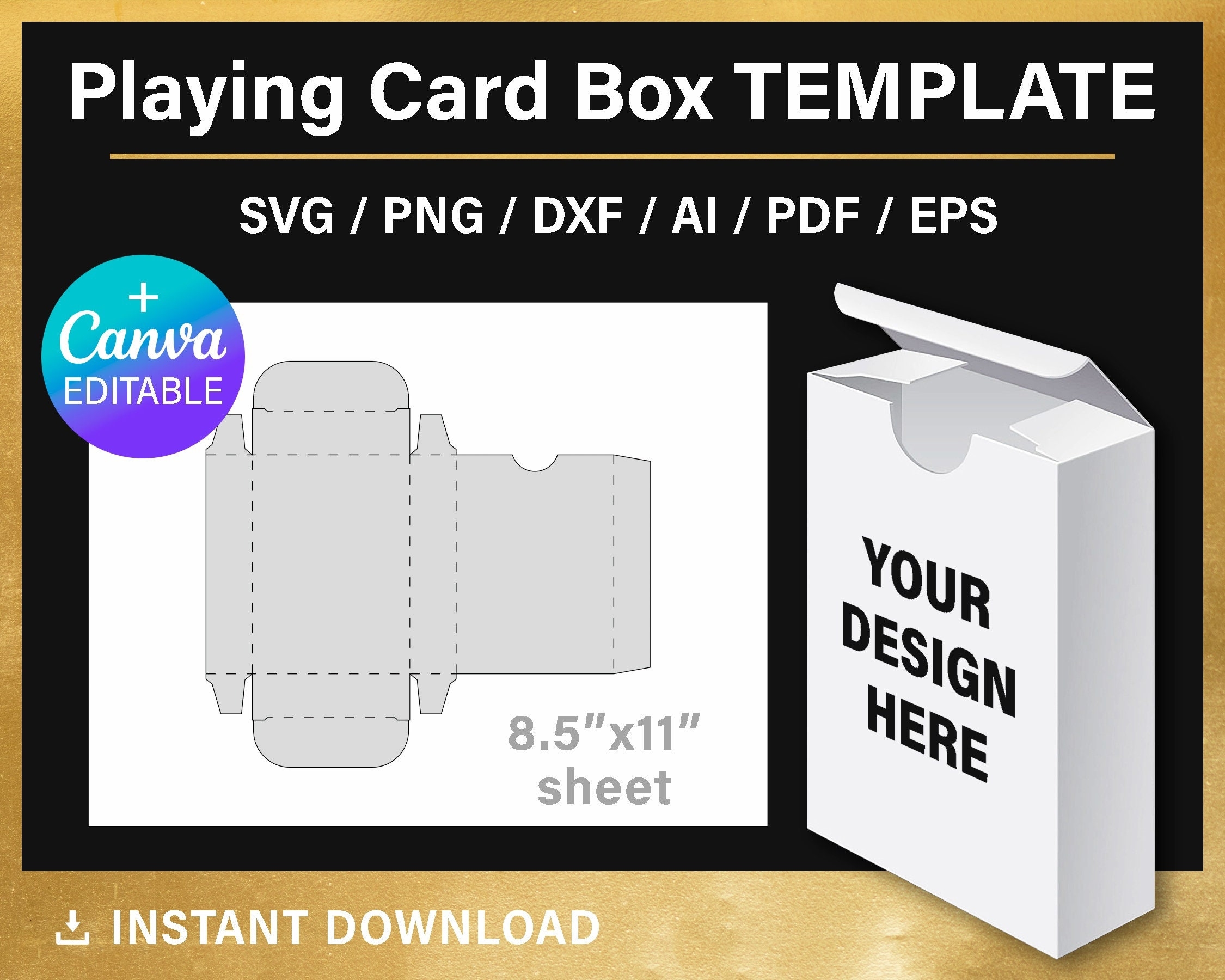 Playing Card Box Template DIY Trading Card Box BLANK Template Poker Card Box Svg Canva Png Cricut Printable Instant Download Etsy