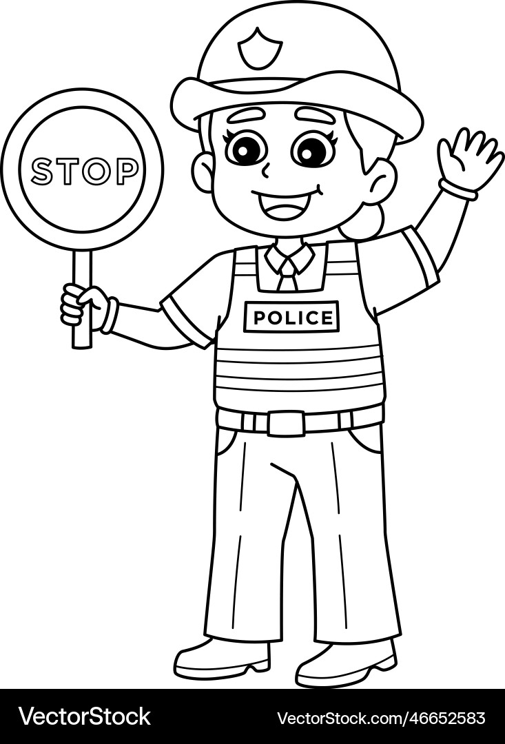 Police Traffic Officer Isolated Coloring Page Vector Image