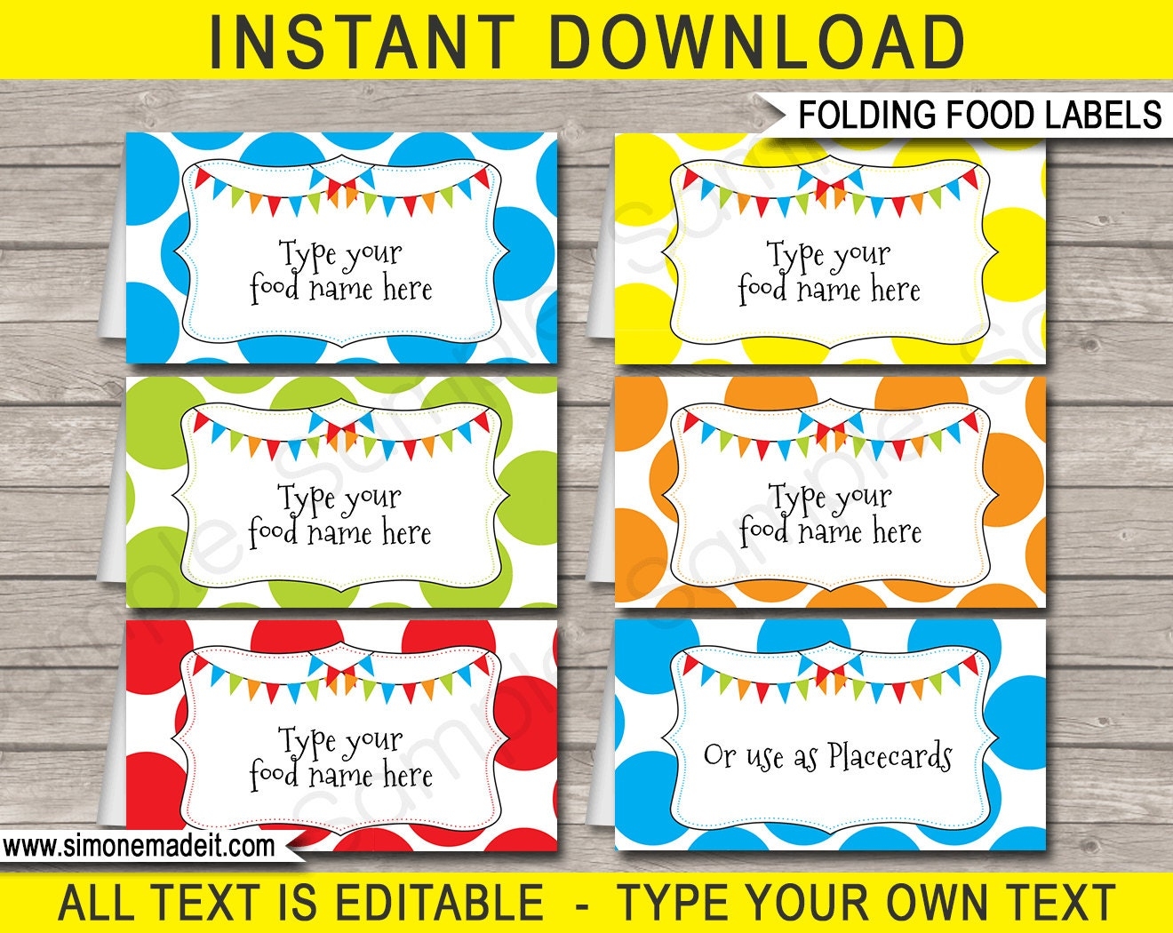 Editable Printable Food Tags