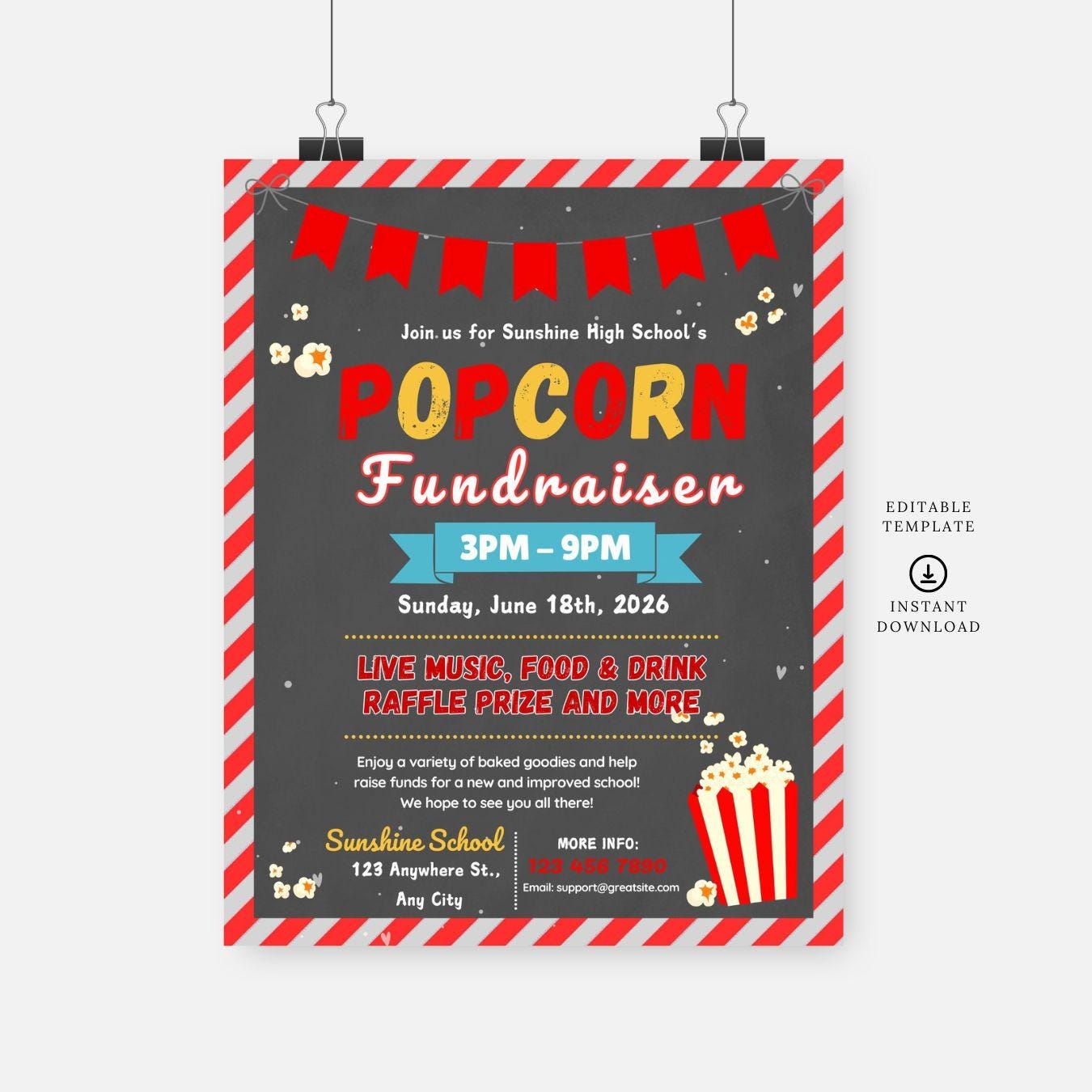 Popcorn Fundraiser Flyer Editable Template Instant Download DIY Flyer Poster Etsy