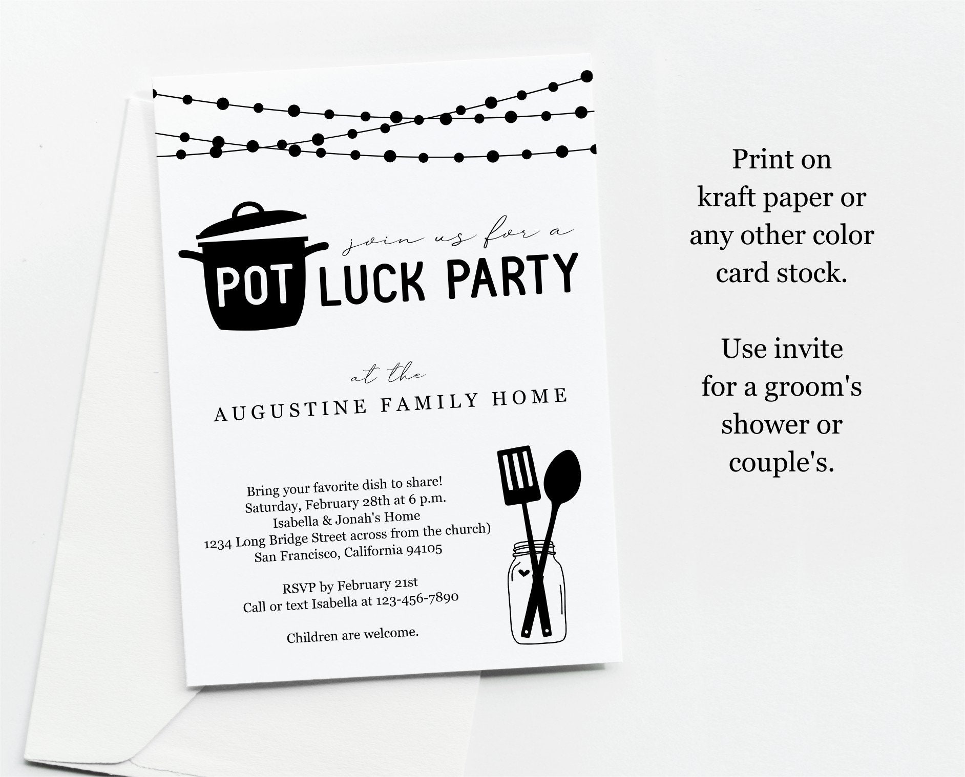 Potluck Party Invitation Template Neighborhood Block Party Birthday Family Reunion Faculty Lunch Printable Instant Download Digital Etsy