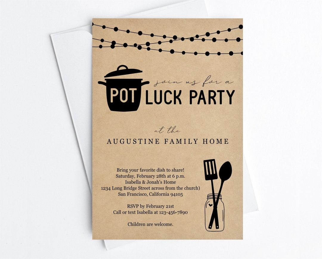 Potluck Party Invitation Template Neighborhood Block Party Birthday Family Reunion Faculty Lunch Printable Instant Download Digital Etsy