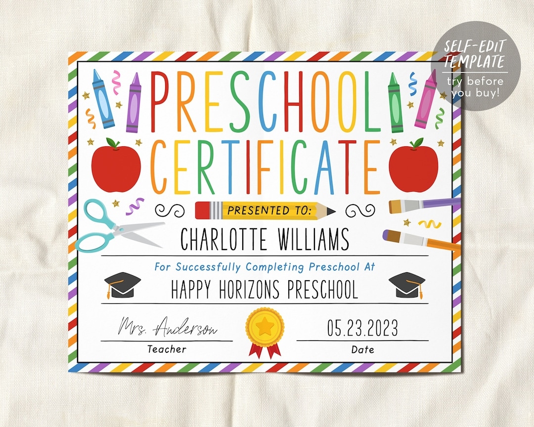 Free Printable Editable Preschool Certificates