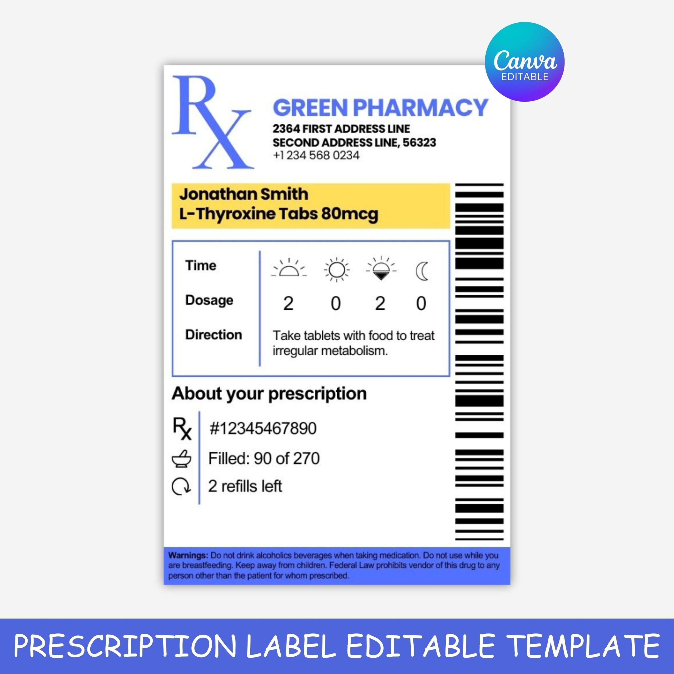 Prescription Label Template Editable RX Bottle Label Template Party Favor Fun Pill Bottle Label Custom Prescription Bottle Label PNG Etsy