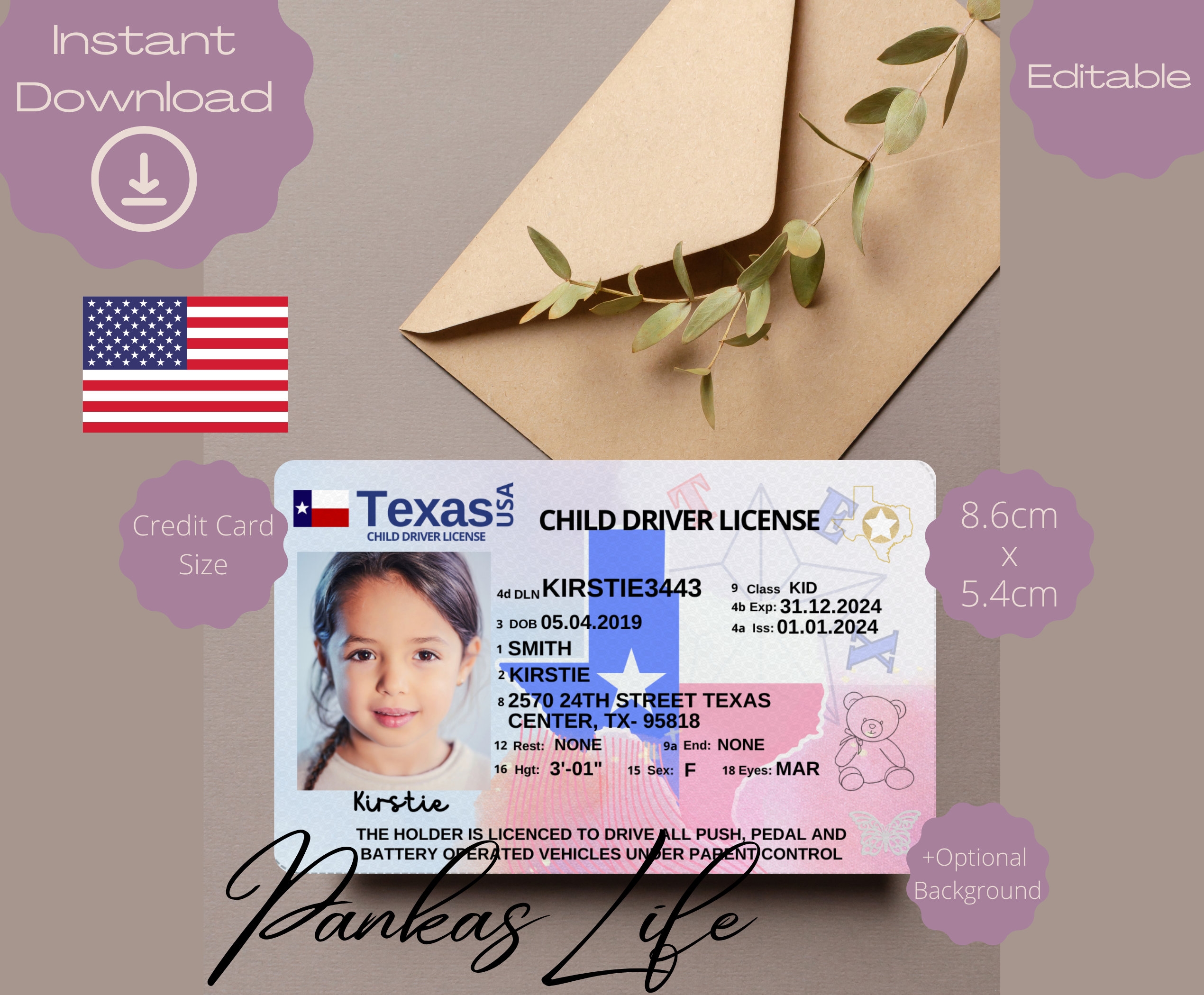 Pretend Play Usa Driver License For Kids Texas Driving Licence Template Printable Toy Editable Keep Driving Passed Driving Etsy