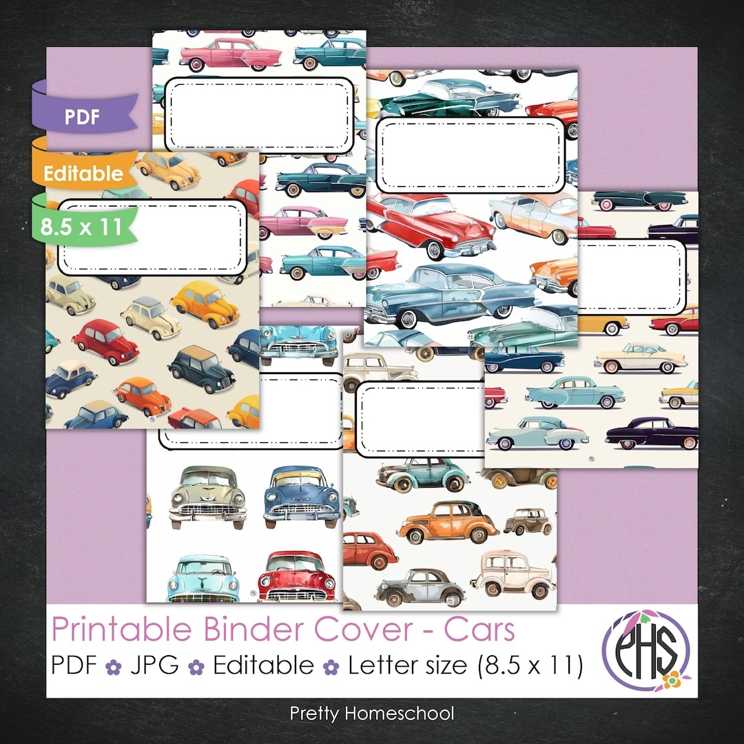 Printable And Editable Binder Covers And Spines Vintage Cars Theme Homeschool Binder Homeschool Mom Homeschool Teacher Binder Etsy