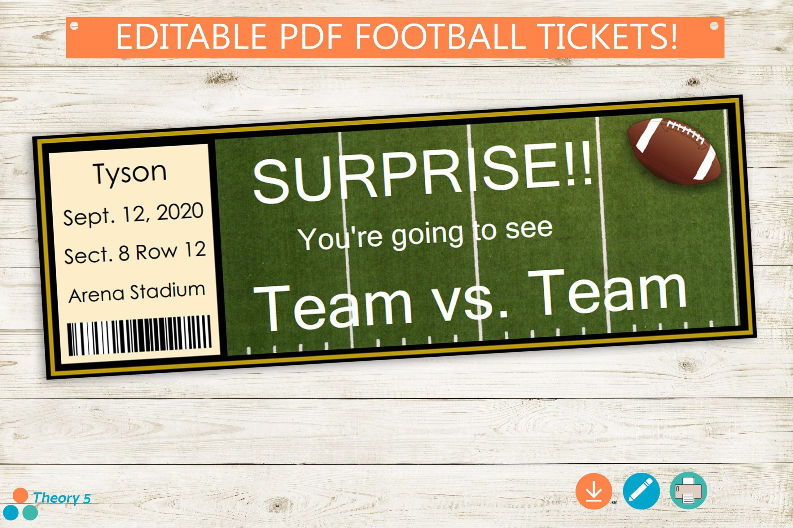 Printable And Editable Football Tickets Adobe PDF Surprise Game Tickets Stub Birthday Present Custom DIY Surprise Gift Idea Party Sports Etsy Canada
