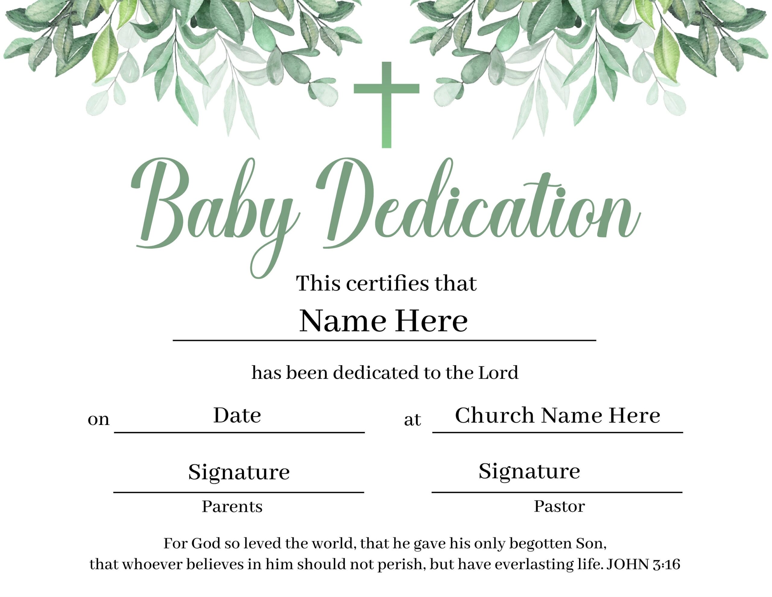 Printable Baby Dedication Certificate Editable Baby Christening Certificate Etsy
