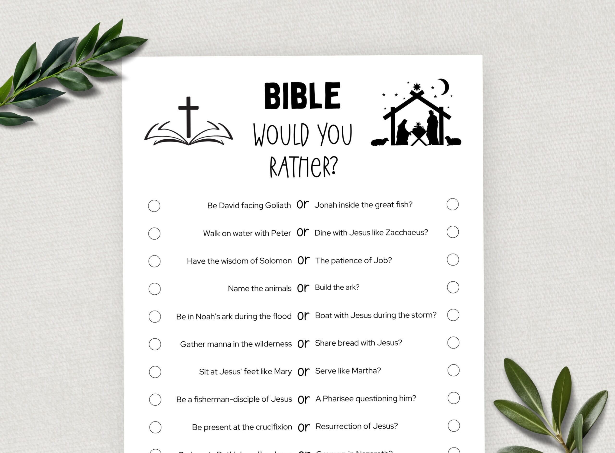 Printable Bible Would You Rather This Or That Bible Games Fun Christian Youth Group Game Sunday School Church Study Activity Etsy