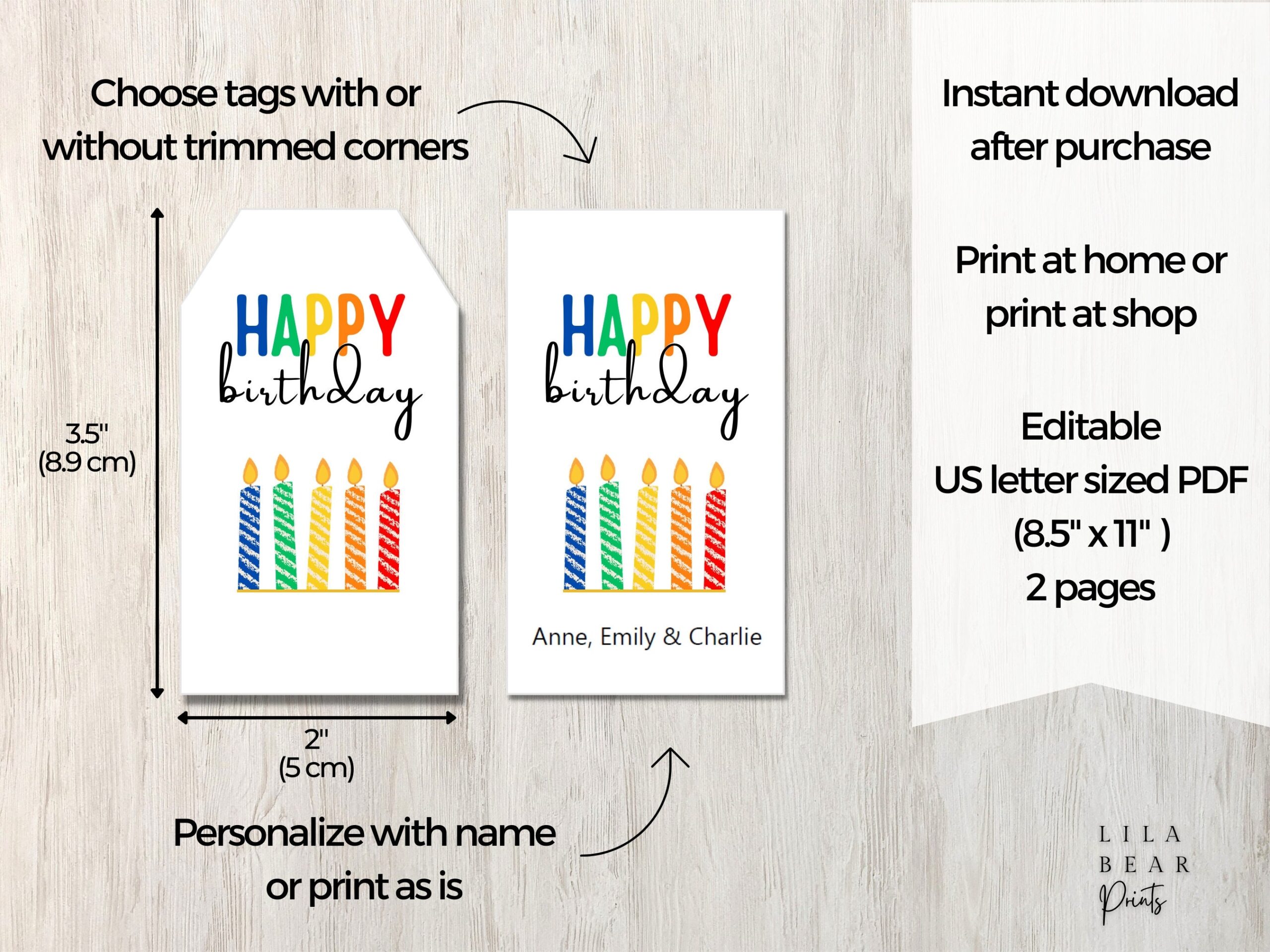 Printable Birthday Tags Happy Birthday Gift Tag Instant Download Editable Printable Etsy