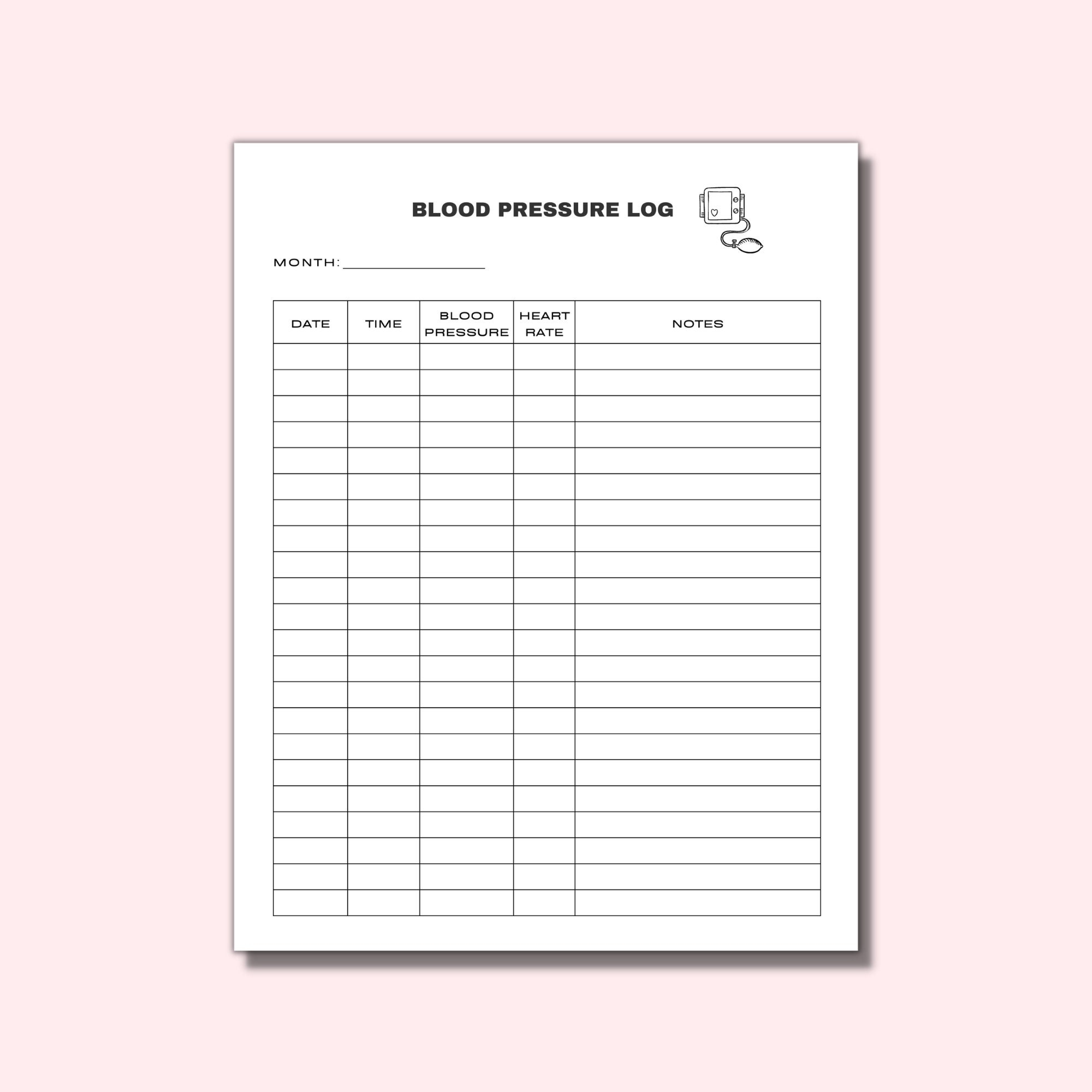 Printable Blood Pressure Log High Blood Pressure Tracker BP Tracker Heart Rate Tracking Letter PDF Instant Download Etsy