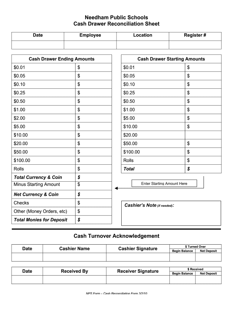 Printable Cash Drawer Count Sheet Blank Fill Online Printable Fillable Blank PdfFiller