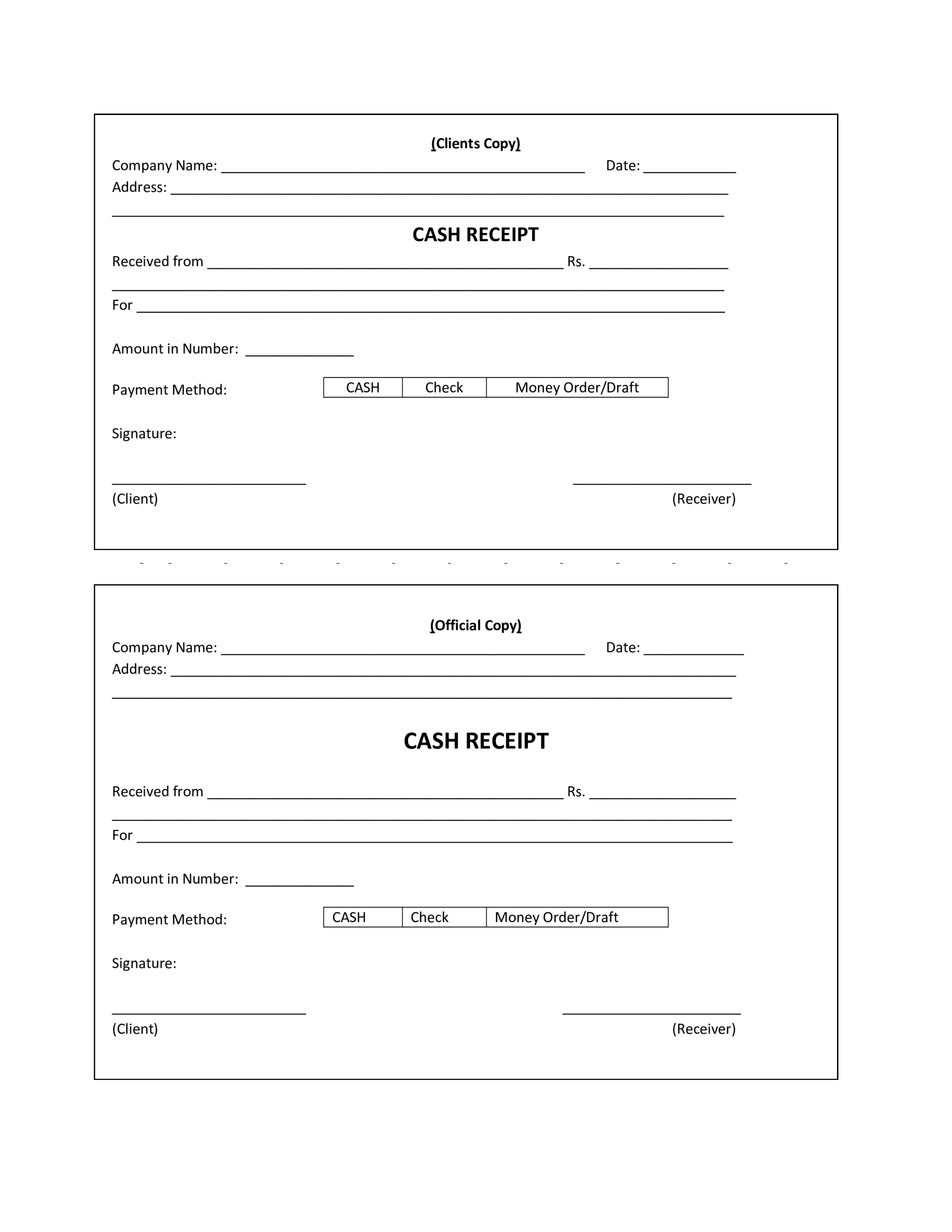 Printable Editable Cash Receipt Form Template Free