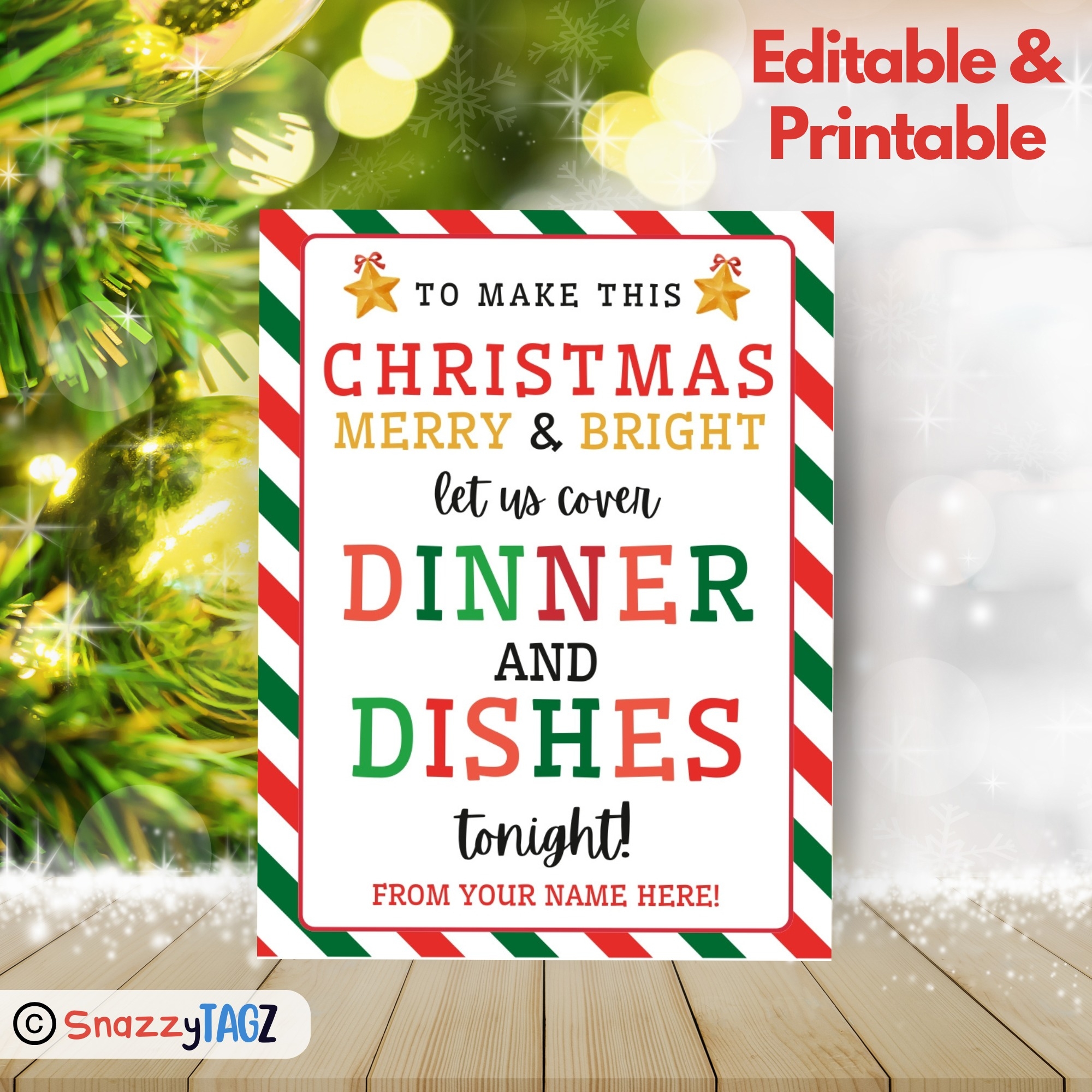 Printable Christmas Dinner And Dishes Gift Tag Holiday Gift For Teacher Friend Coworker Made By Teachers