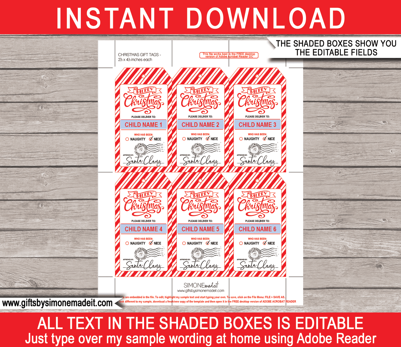Printable Christmas Gift Tags Template Santa Gift Labels