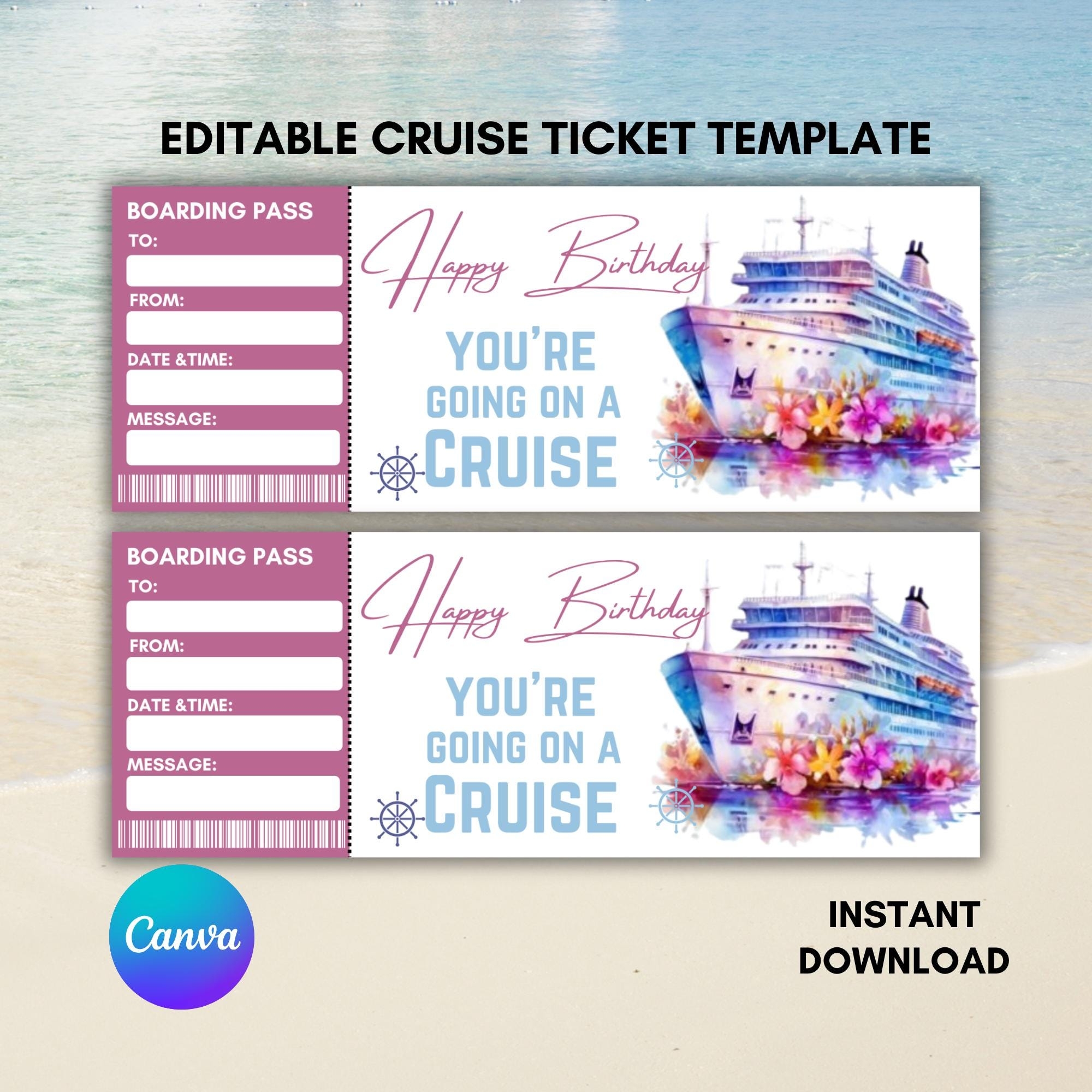Printable Cruise Ticket Template Cruise Surprise Ticket Cruise Birthday Gift Ticket Ticket Template Cruise Surprise Canva Template Etsy