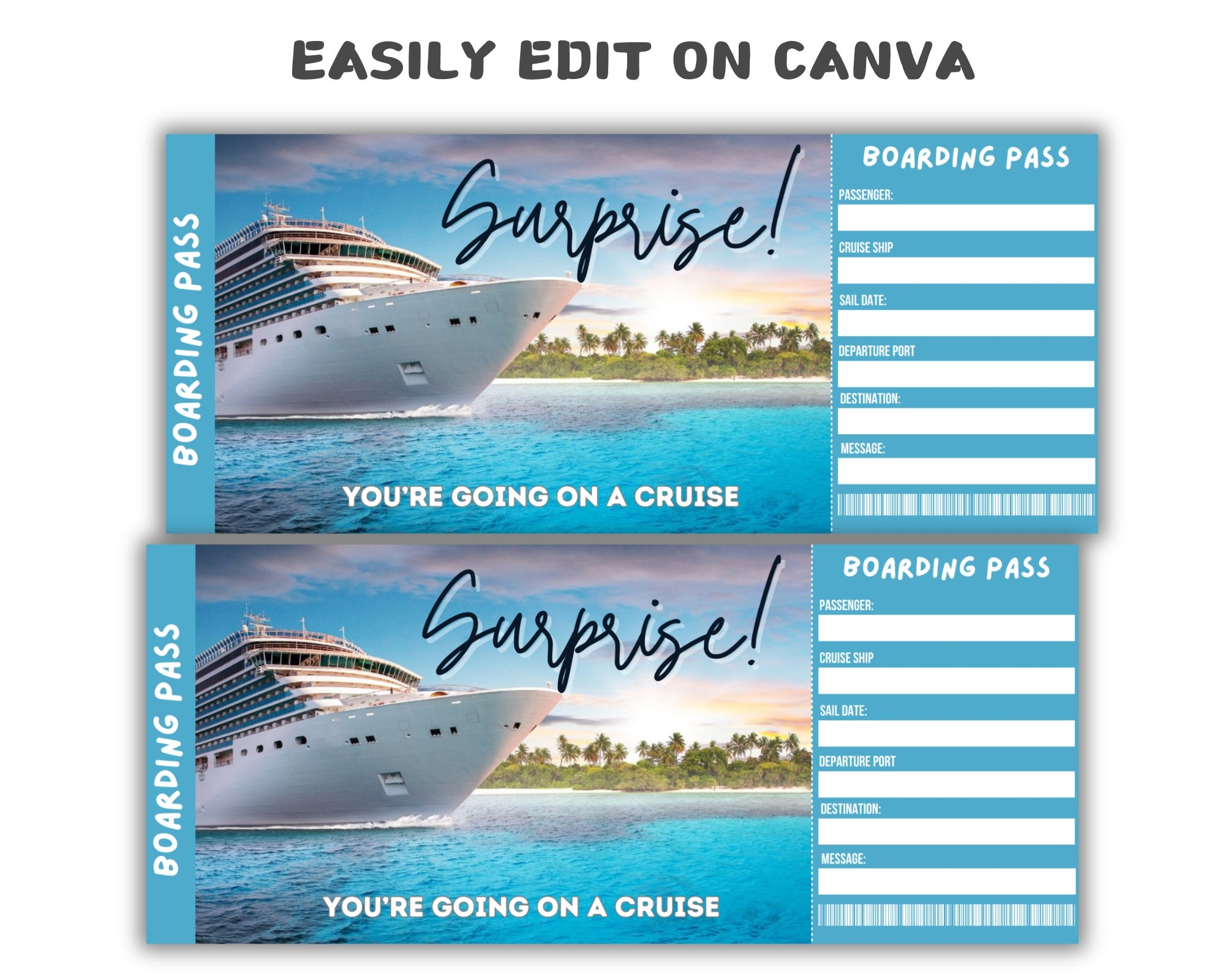 Free Printable/Editable Cruise Ticket Template To Give For A Birthday