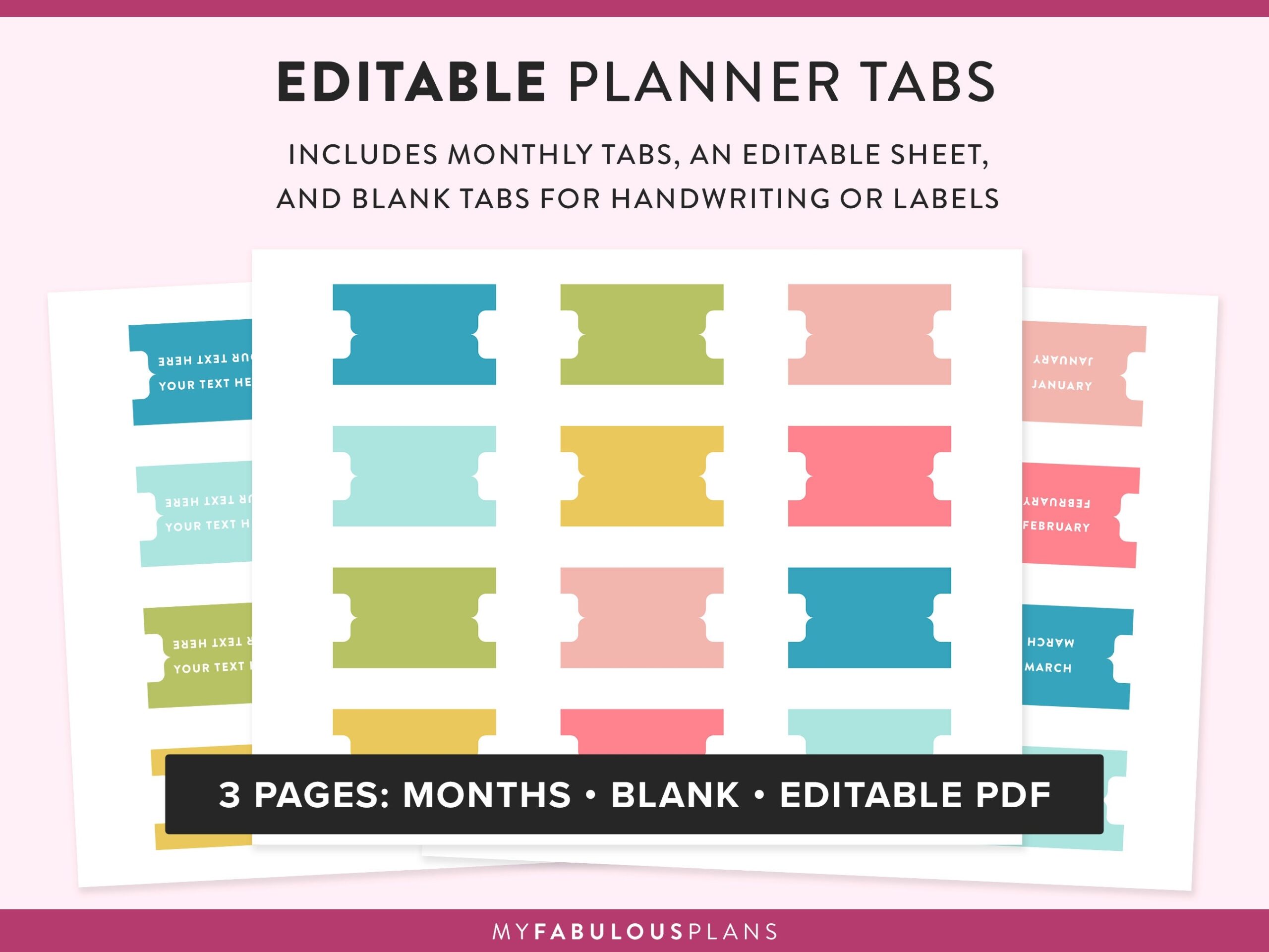 Printable Divider Tabs Editable Planner Tabs Tabs Template Foldable Custom Monthly Blank 12 Month Tabs Colorful Bright Etsy
