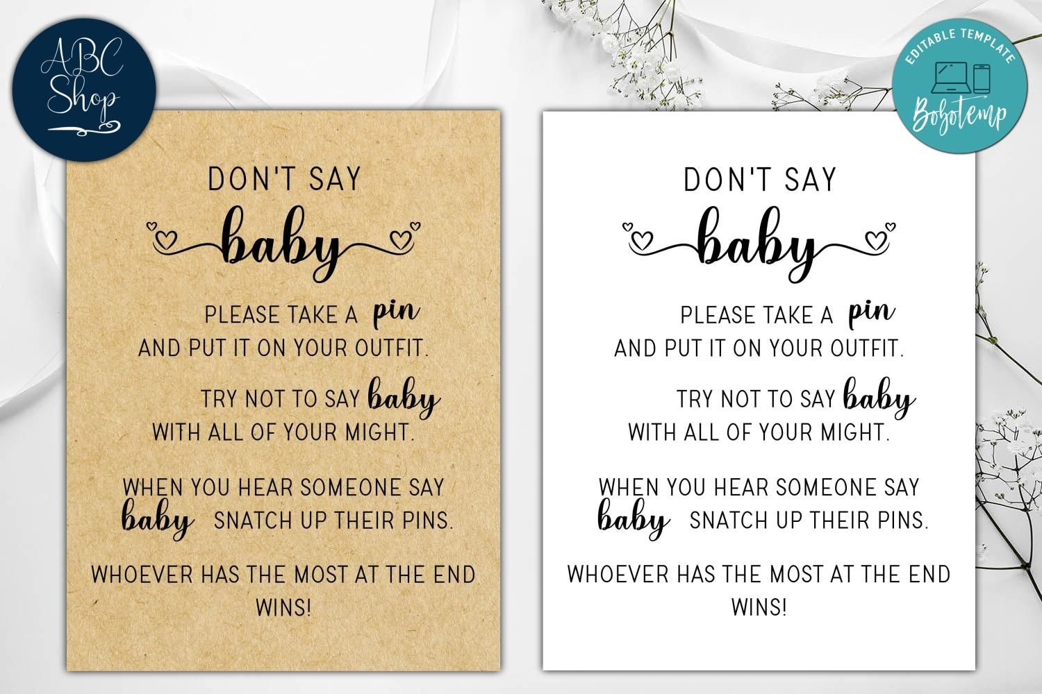 Dont Say Baby Free Printable Editable