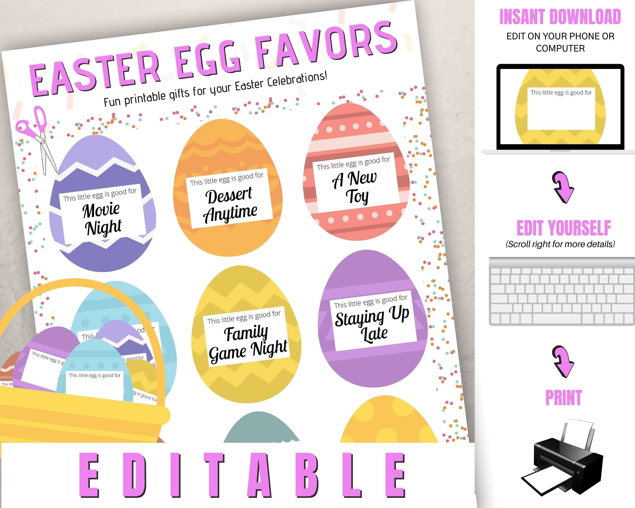 Printable Easter Gift Easter Basket Stuffers Easter Egg Favors Editable PDF Etsy
