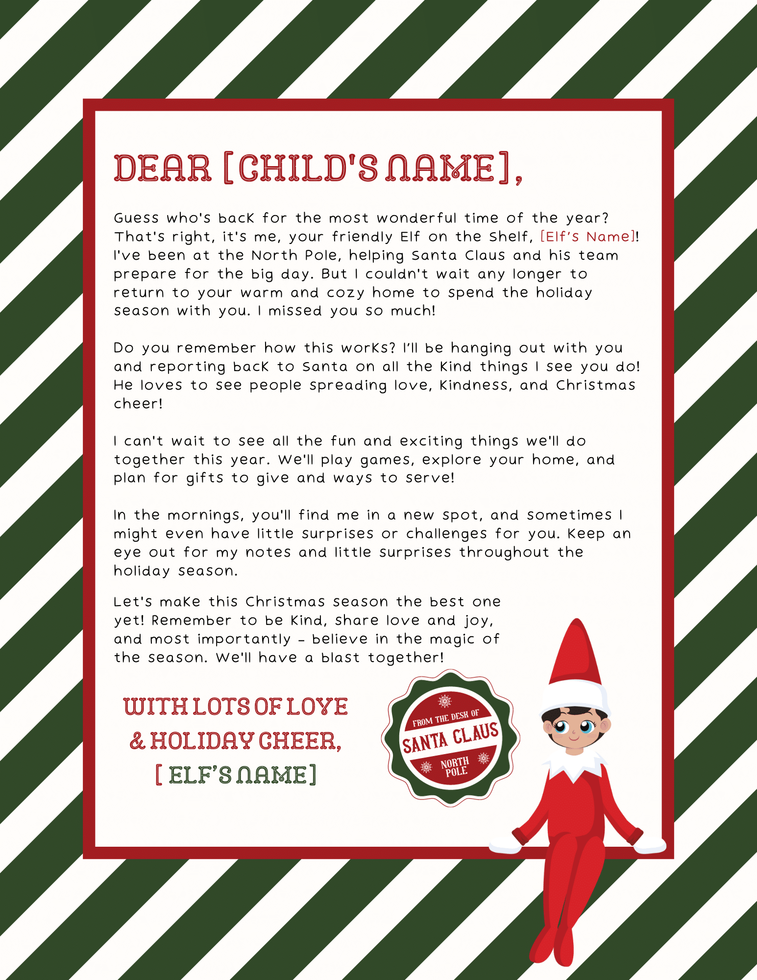 Free Editable Printable Templates Elf On The Shelf