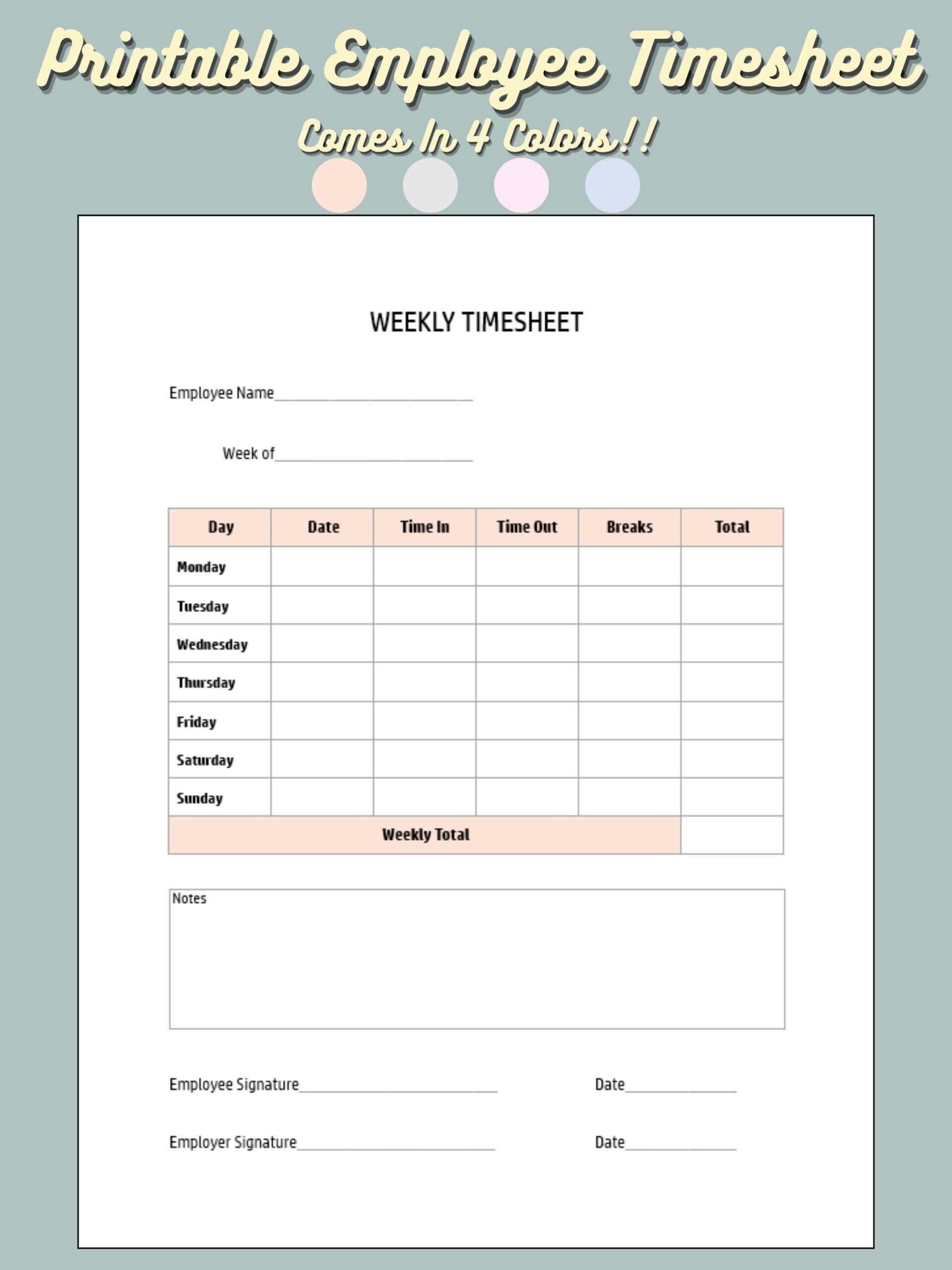 Editable, Printable 7 Day Time Card