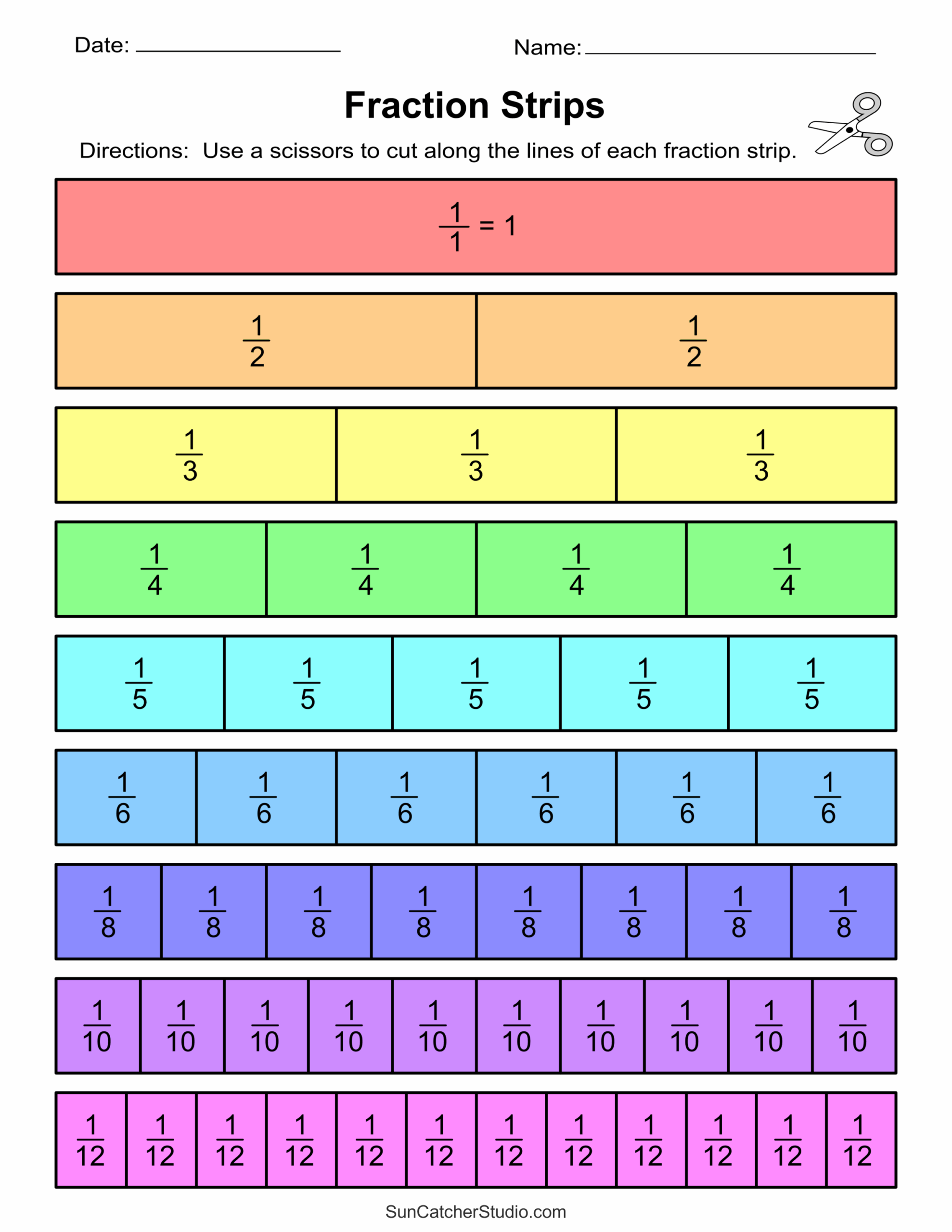 Editable Fraction Bars Word Document Printable