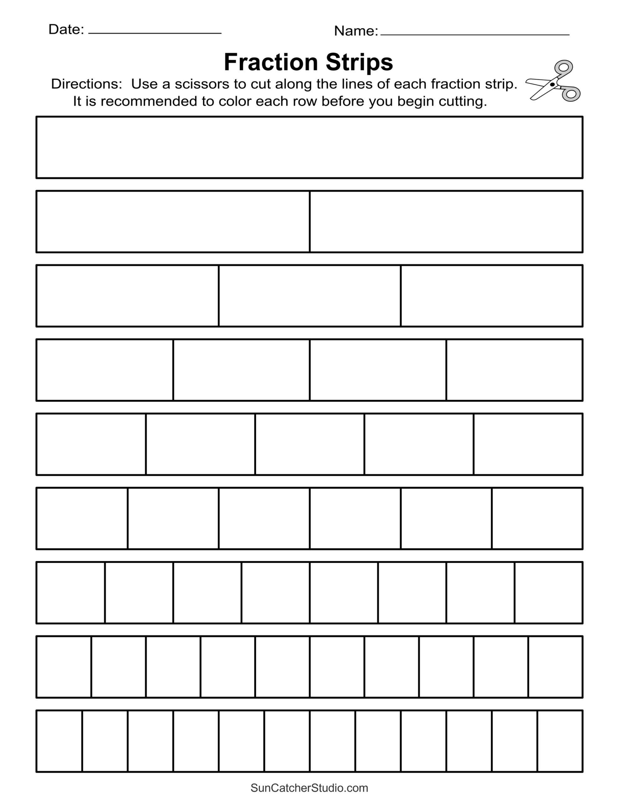 Printable Fraction Strips And Fraction Bars Free Printables Monograms Design Tools Patterns DIY Projects